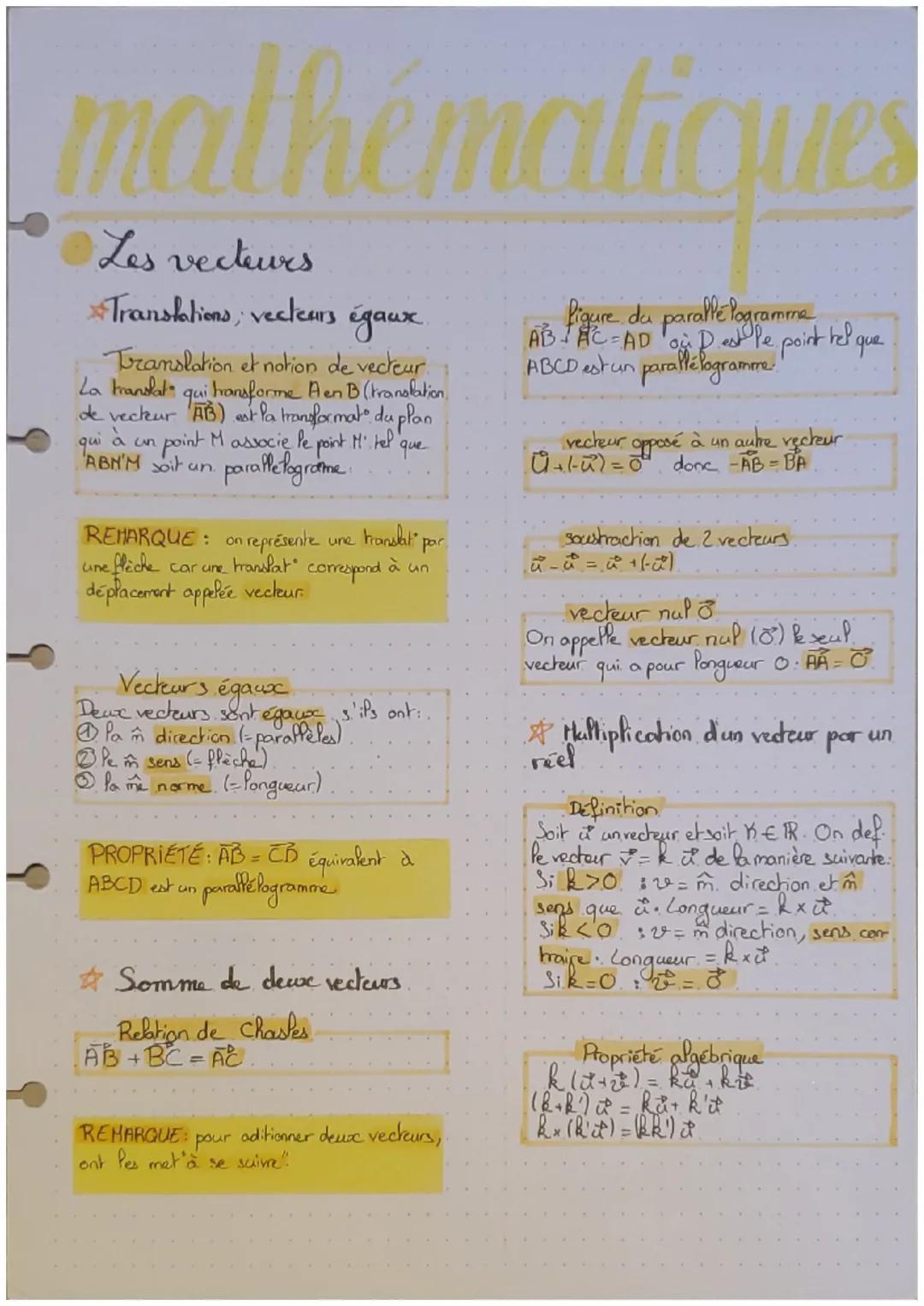 # mathématiques
- Les vecteurs
* Translations, vecteurs égaux.
Translation et notion de vecteur.
La translat qui hansforme Aen B (transla