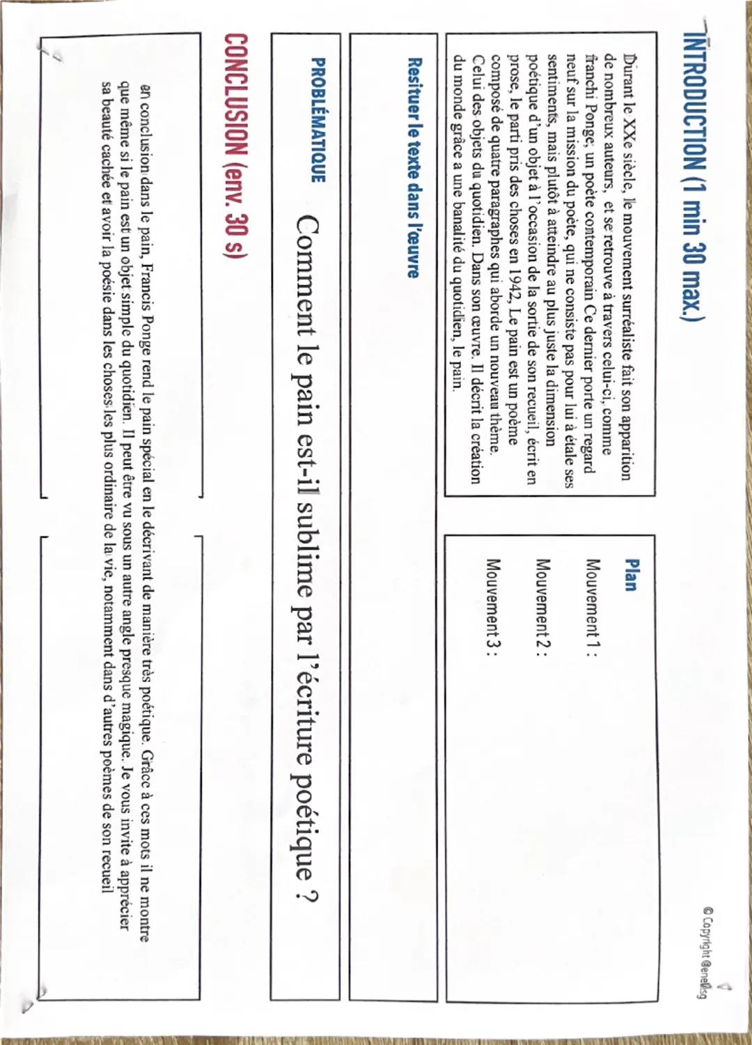 # TEXTE N° 4:
Texte 4: Francis Ponge, Le parti-pris des choses, 1942, « Le pain »
Le pain
La surface du pain est merveilleuse d'abord à caus