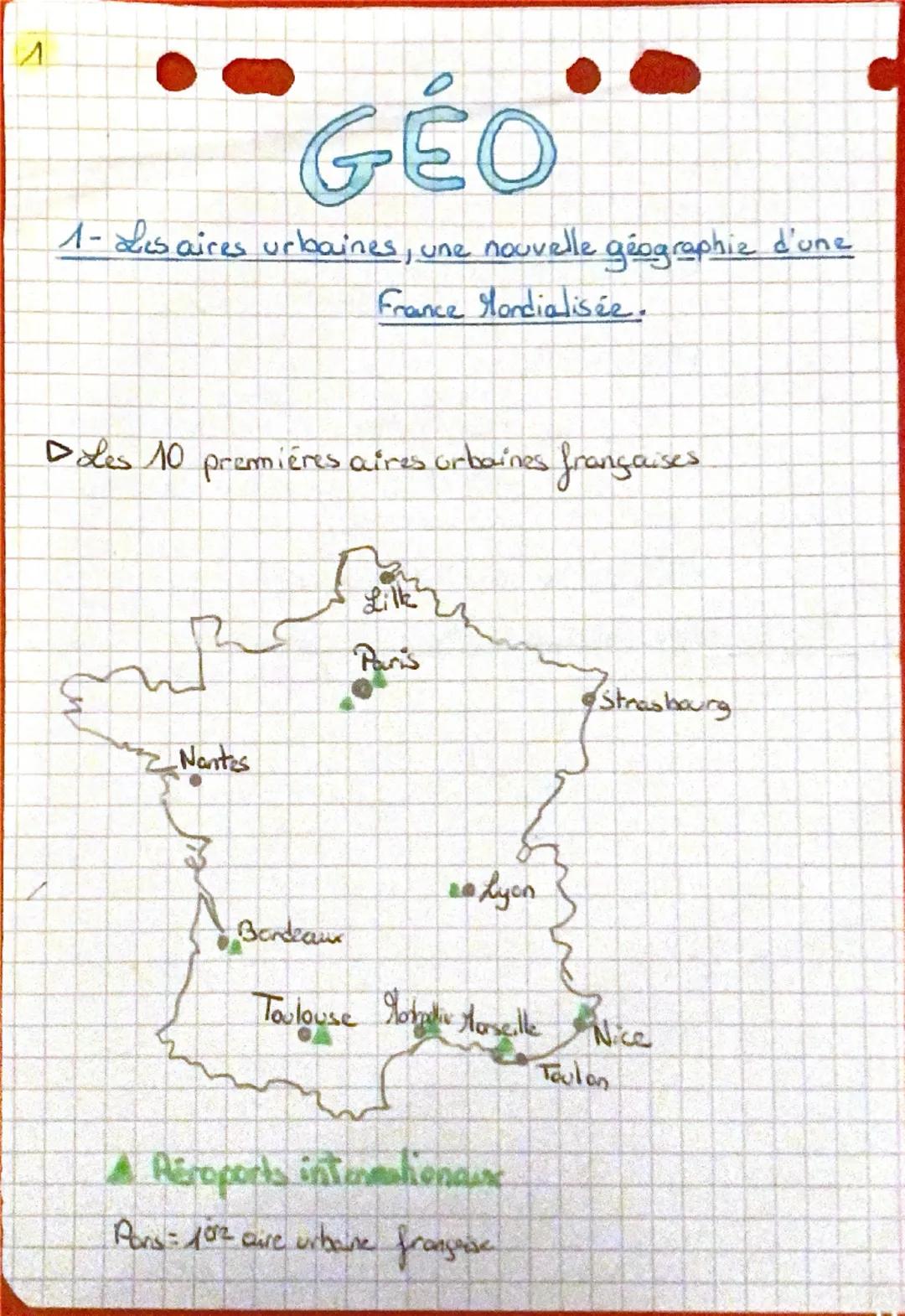 1
GÉO
1- Les aires urbaines, une nouvelle géographie d'une
France Mondialisée.
Doles 10 premières aires urbaines françaises
Nantes
Lik
Paris