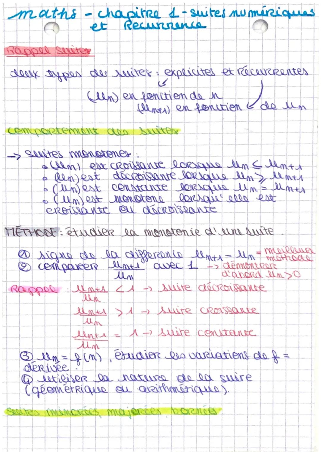 chapitre 1 - suites numériques et récurrence