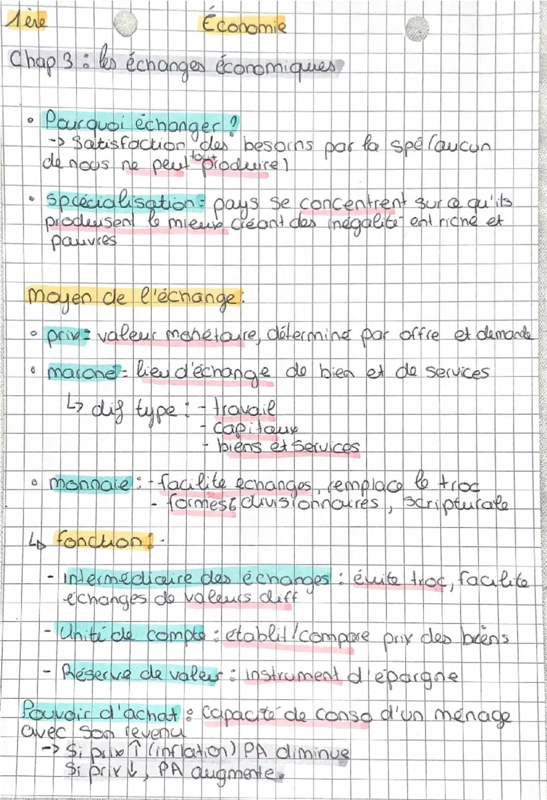 Tere
Economie
Chap 3 : les échanges économiques
°
Pourquoi échanger?
→ Satisfaction des besoins par la spélaucun.
de nous ne peut produire l