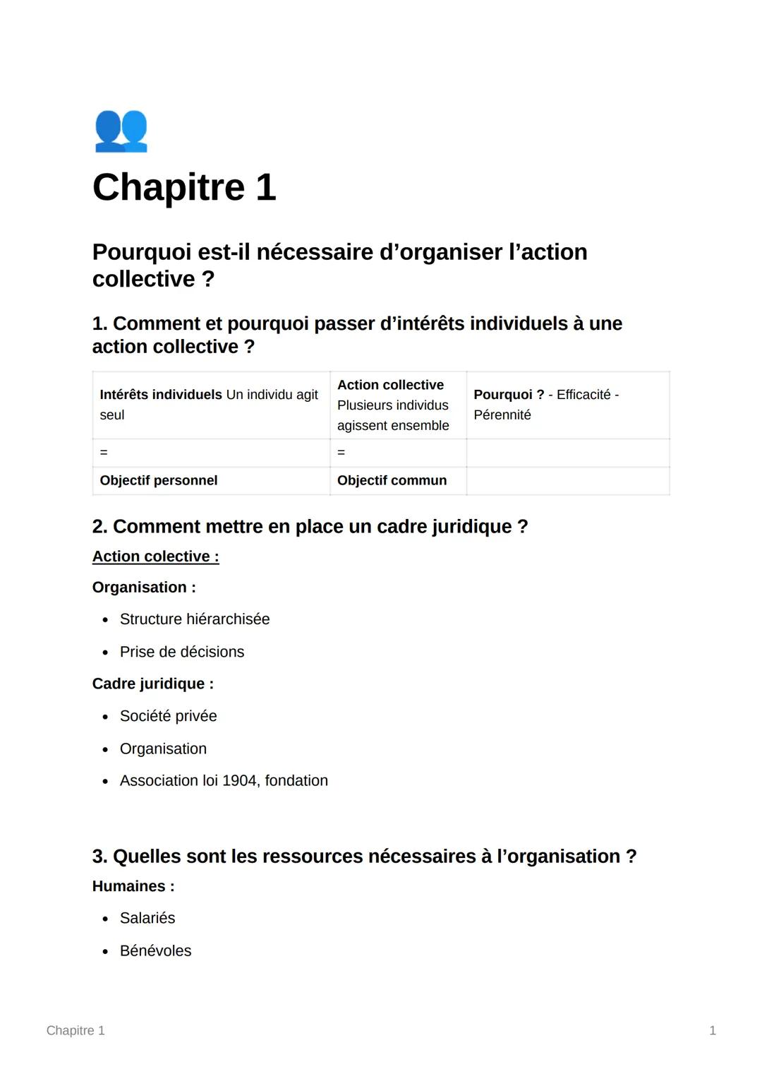 Chapitre 1
Pourquoi est-il nécessaire d'organiser l'action
collective ?
1. Comment et pourquoi passer d'intérêts individuels à une
action co