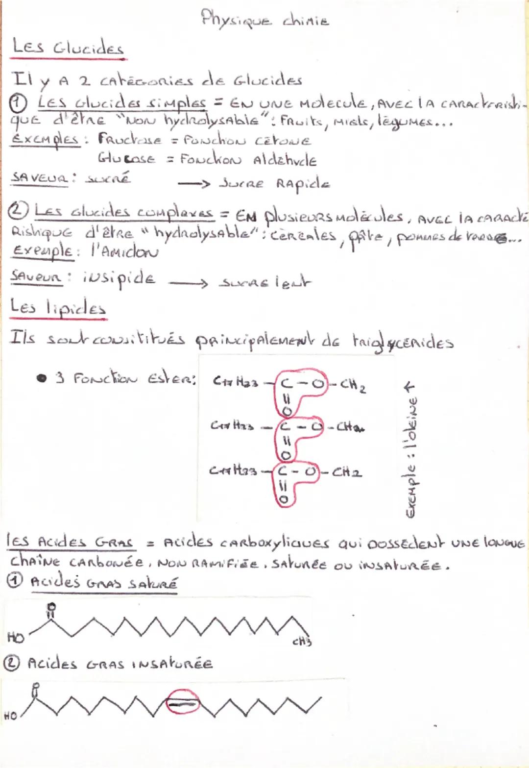 Les Glucides
Physique chimie
Il y A 2 CATEGORIES de Glucides
1 LES Glucides Simples = EN UNE Molecule, AVEC LA CARACTERIsh-
que d'être "NON