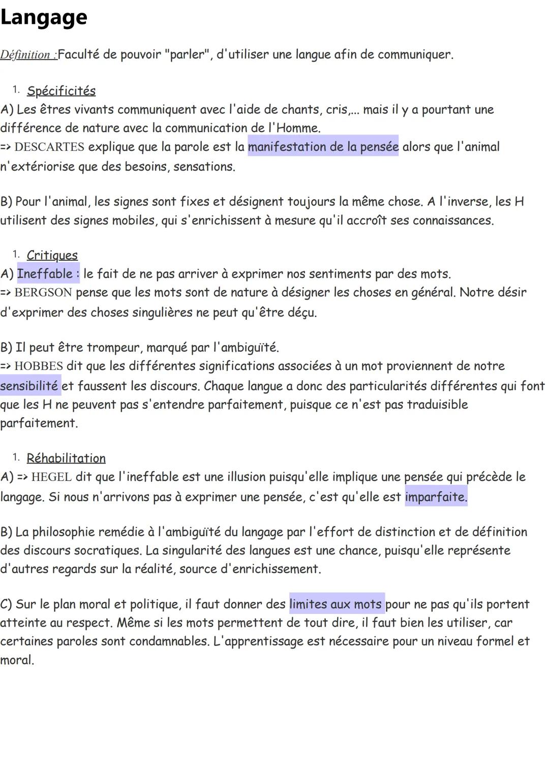 Langage
Définition :Faculté de pouvoir "parler", d'utiliser une langue afin de communiquer.
1. Spécificités
A) Les êtres vivants communiquen