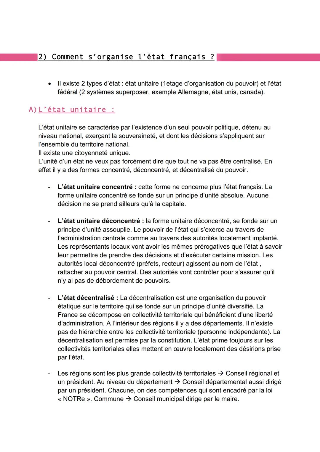L'etat et son organisation
1. Qu'est-ce qu'un état :
A) Définition :
- L'état est une « communauté d'hommes, fixée sur un territoire prop