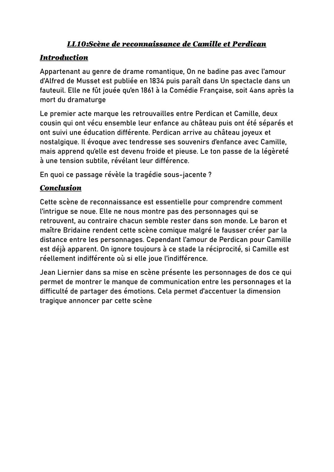 Analyse linéaire - On ne badine pas avec l'amour