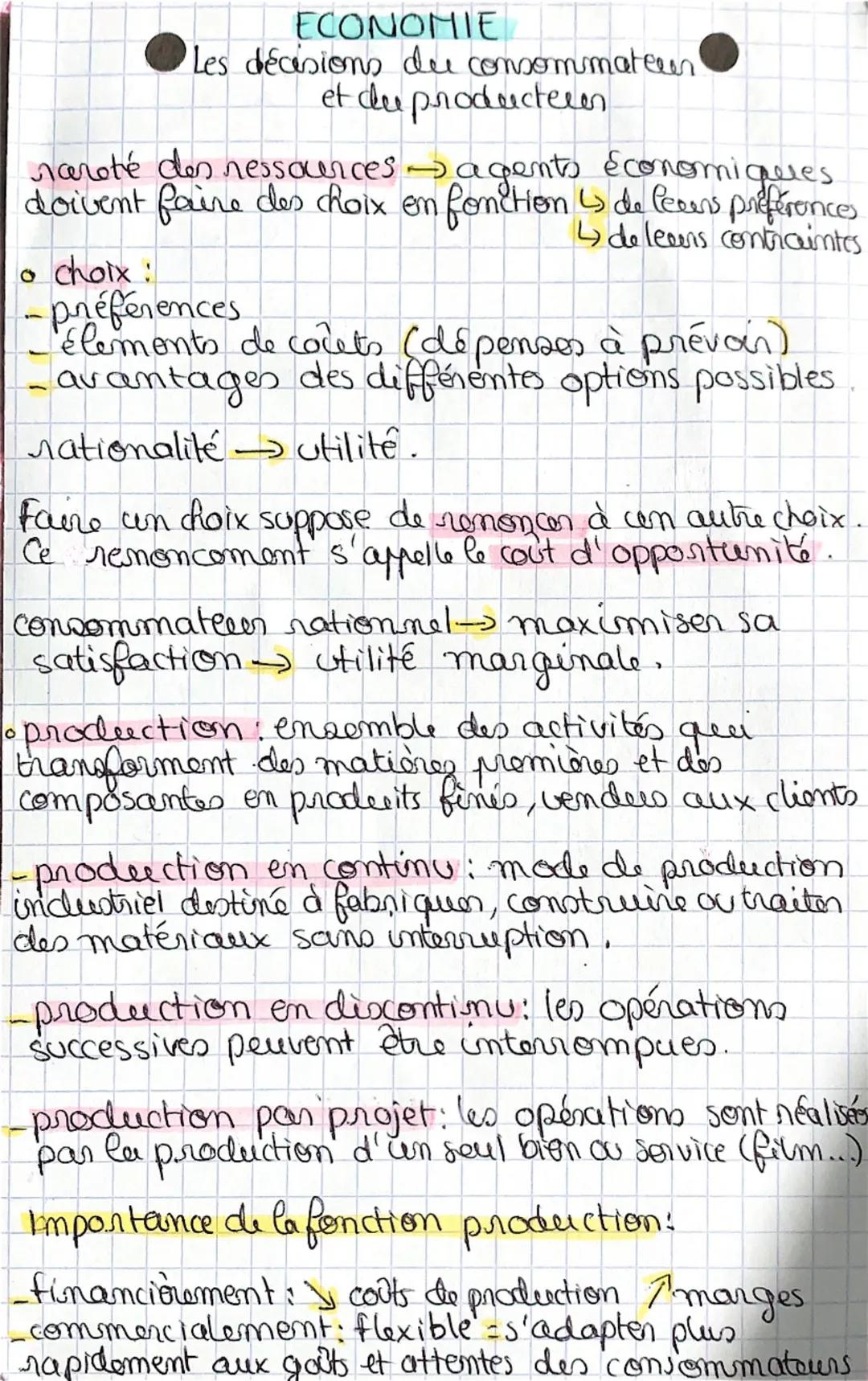 ECONOMIE
Les décisions du consommateur
et du productern
rareté des ressources - agents économiques
doivent faire des choix en fomition is de