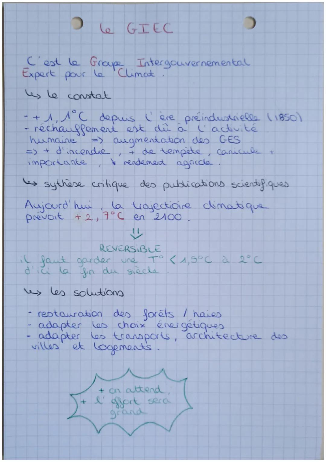 # le GIEC
C'est le Groupe Intergouvernemental
Expert pour le Climat.
les le constat
-+1,1°C depuis l'ère préindustrielle (1850)
- réchauf