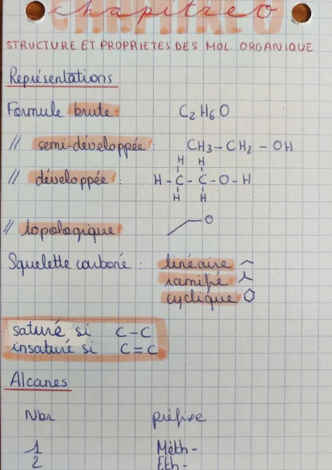 Structure et Propriétés des molécules organiques