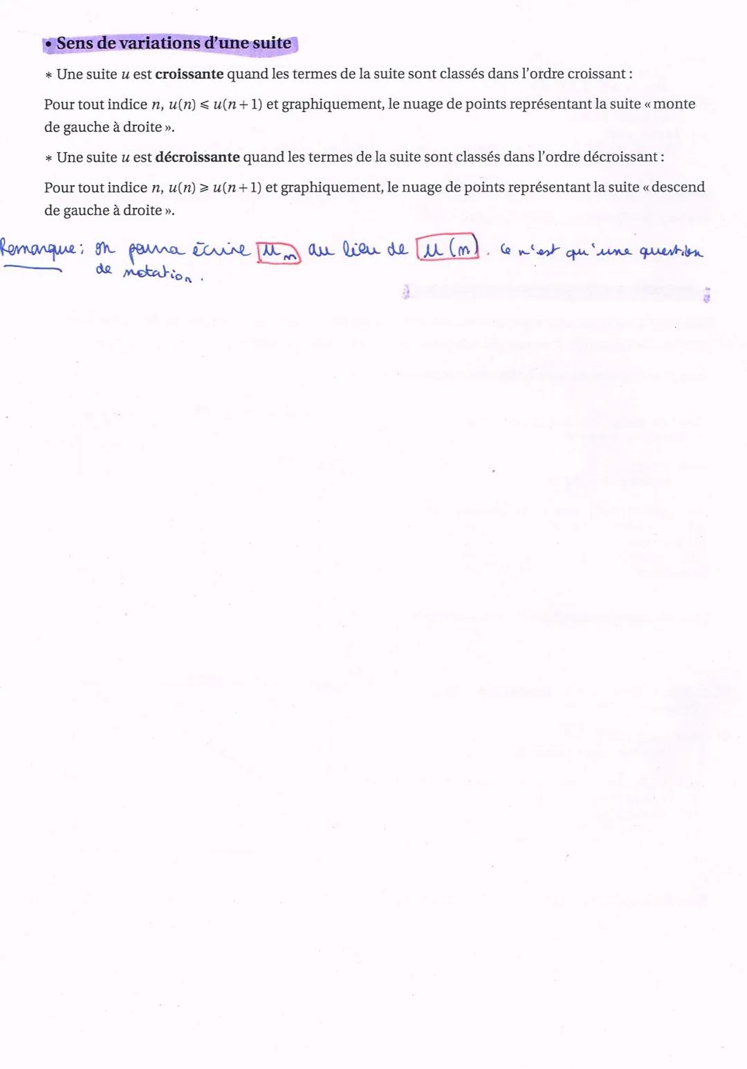 # suite numériques
Ce qu'il faut retenir:
• Définitions et vocabulaire
Une fonction u définie pour tout entier naturel n est appelée suit