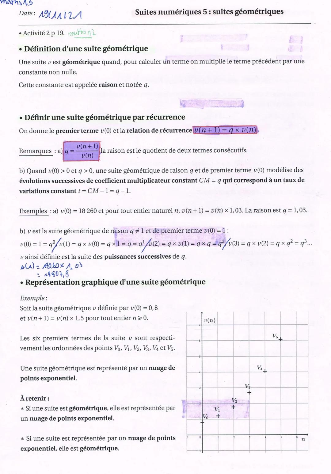 # suite numériques
Ce qu'il faut retenir:
• Définitions et vocabulaire
Une fonction u définie pour tout entier naturel n est appelée suit