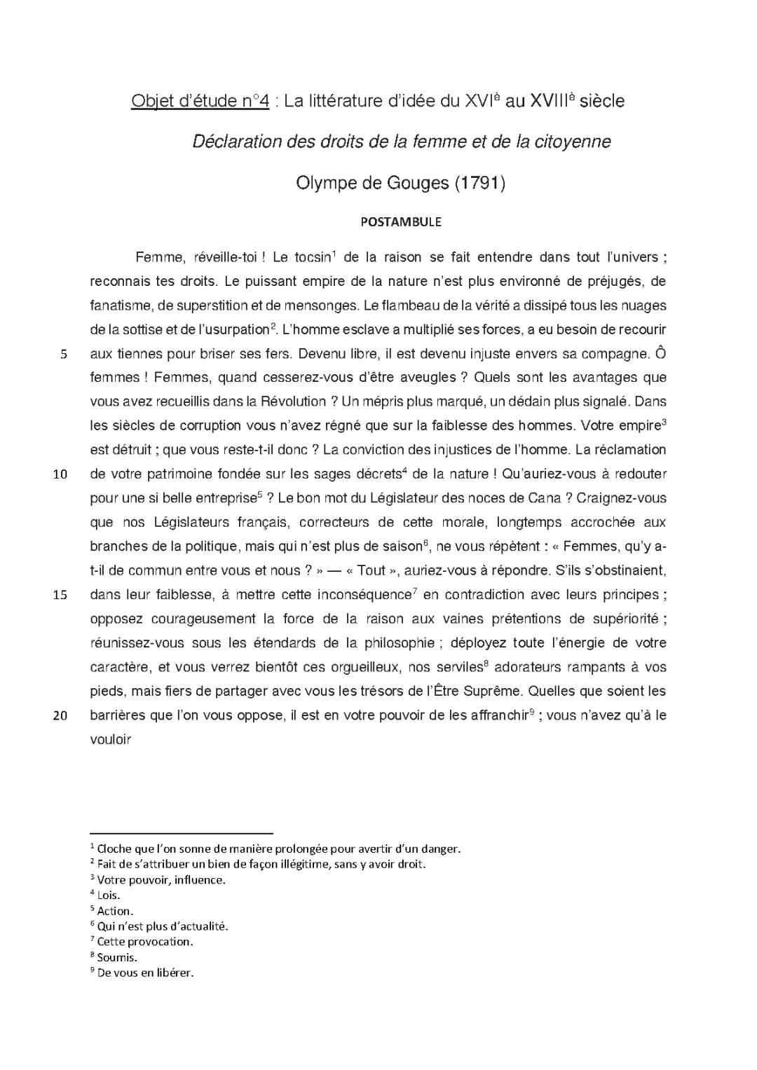 Lecture Linéaire DDFC Olympe de Gouges : Postambule