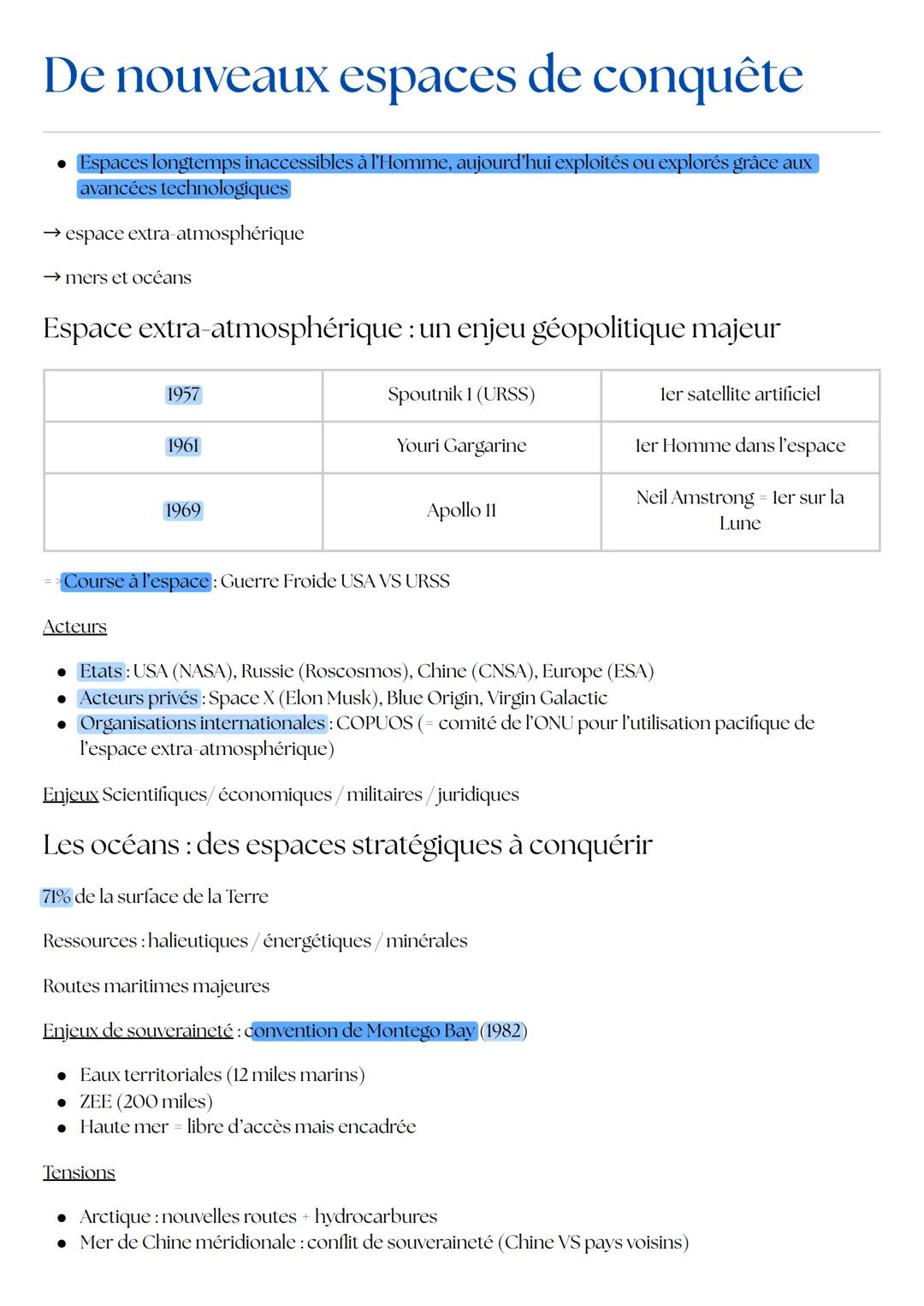 # De nouveaux espaces de conquête
* Espaces longtemps inaccessibles à l’Homme, aujourd’hui exploités ou explorés grâce aux avancées technol