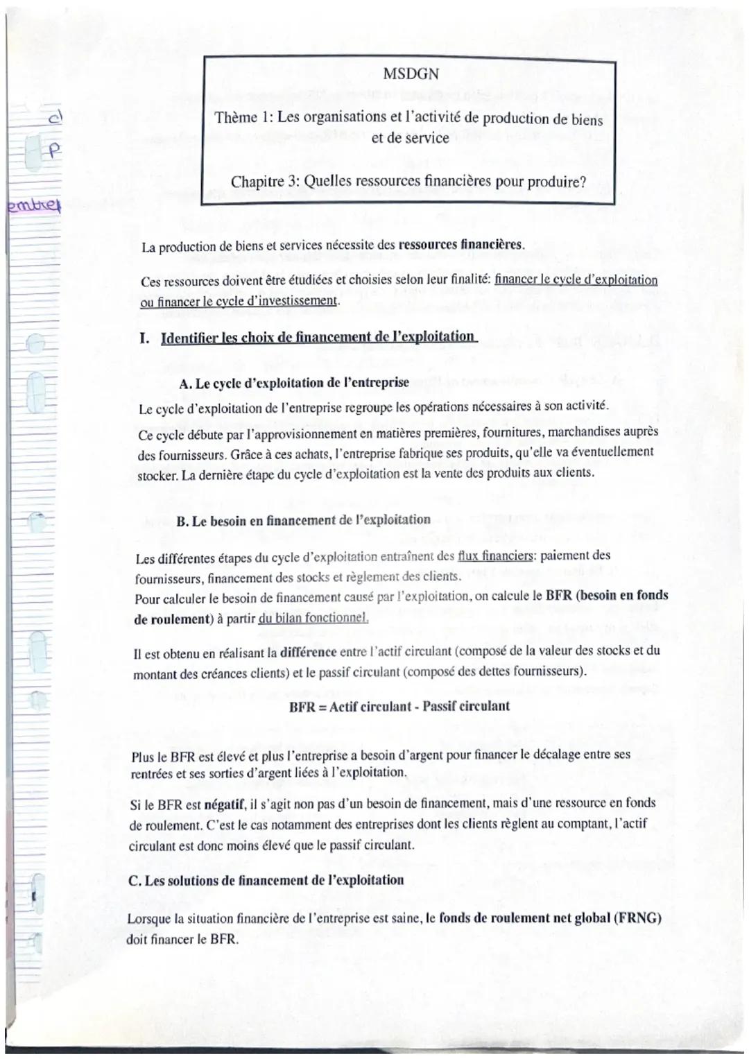 Quelles ressources financières pour produire ?