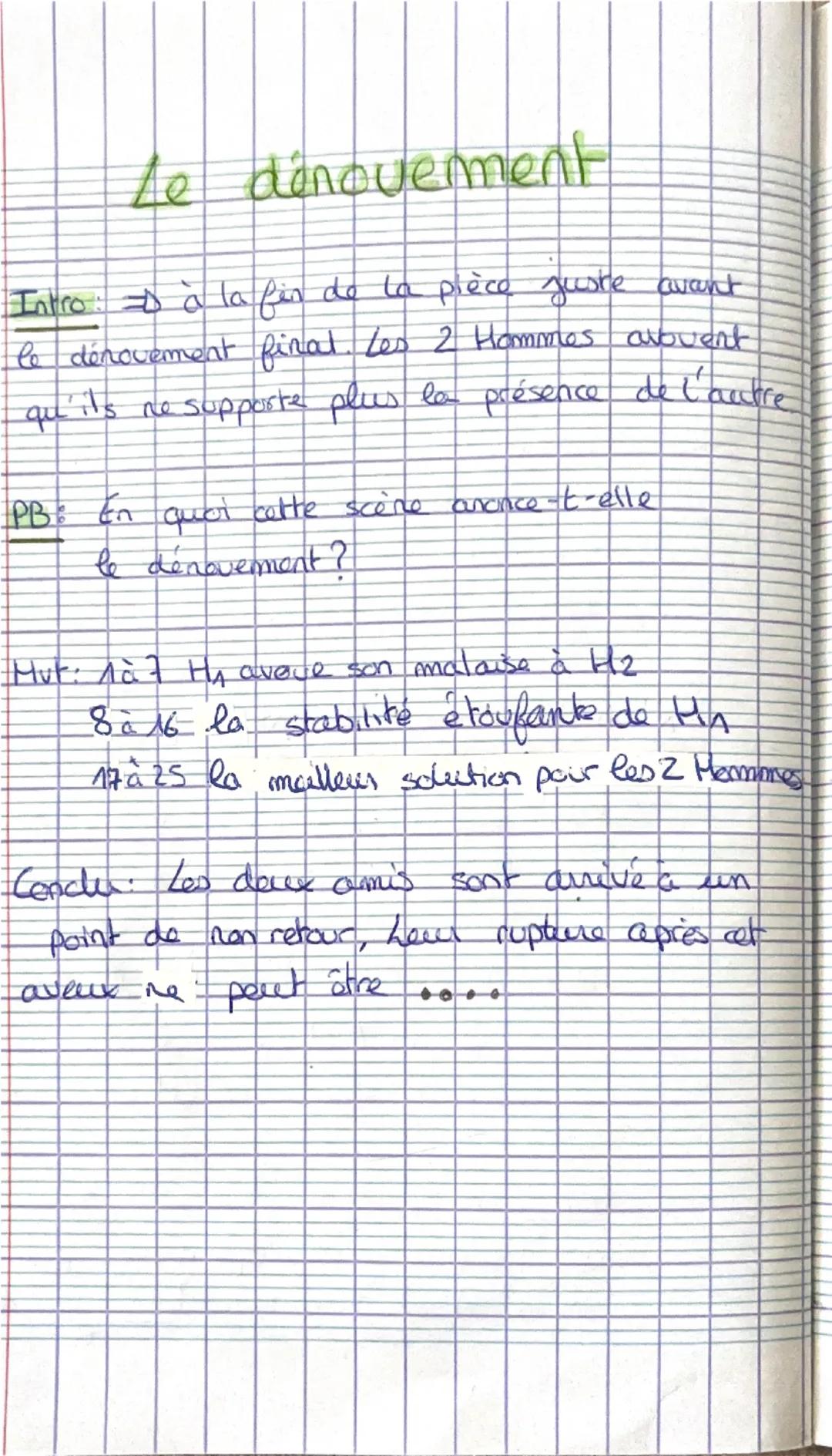 ## Objet d'étude : le théâtre
## Texte 3 : dénouement
H.1: À craindre ? Tu reviens encore à ça... À craindre... Oui, peut-être... Peut-être
