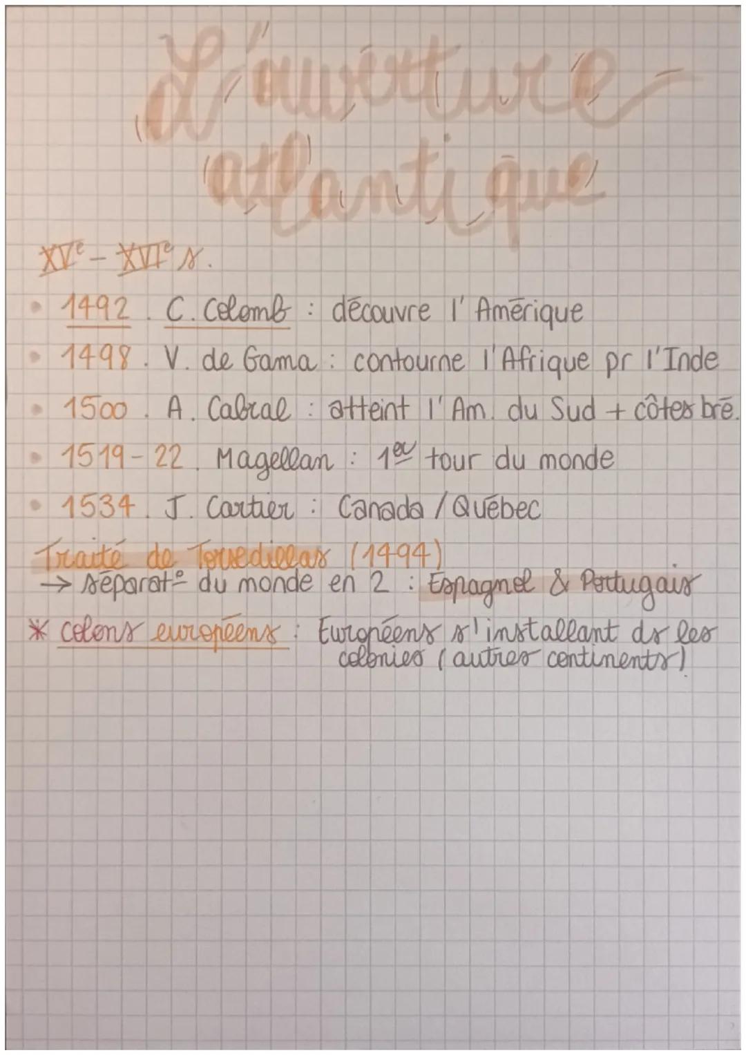 # L'averture
atlanti que
XV-XVI s.
* 1492 C. Colomb: découvre I' Amérique
* 1498. V. de Gama: contourne l'Afrique pr l'Inde
* 1500.