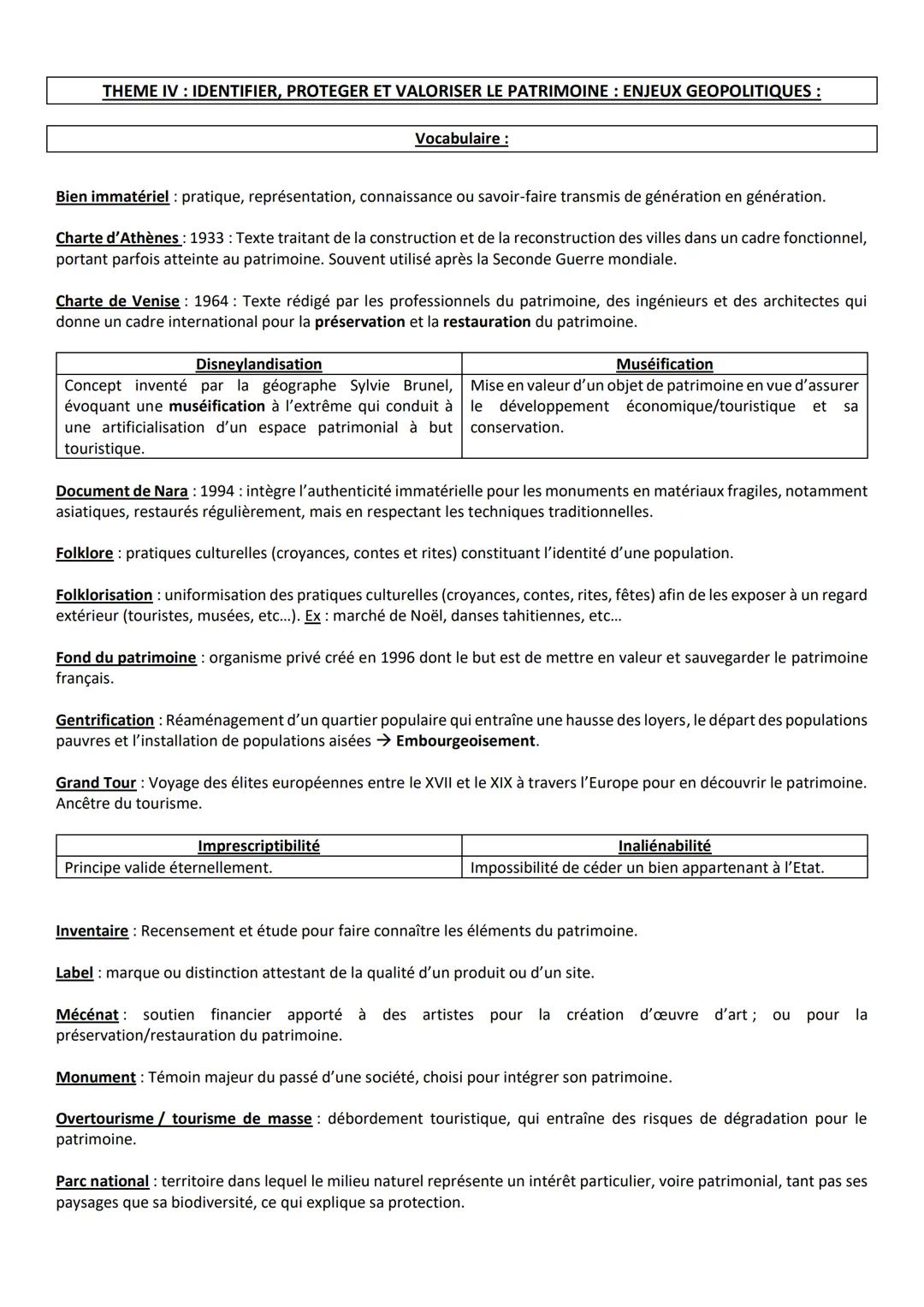 THEME IV: IDENTIFIER, PROTEGER ET VALORISER LE PATRIMOINE : ENJEUX GEOPOLITIQUES :
Bien immatériel: pratique, représentation, connaissance o