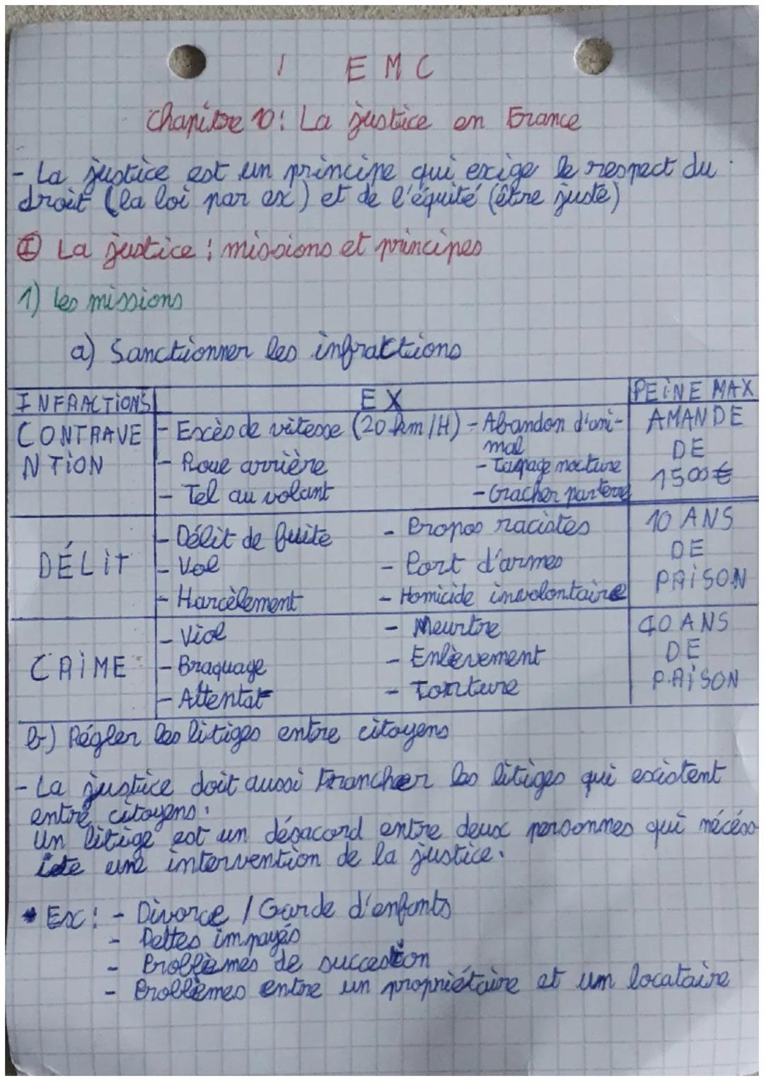 T
EMC
chapitre 10: La justice en France
- La justice est un principe qui exige le respect du
droit (la loi par ex) et de l'équité (être just
