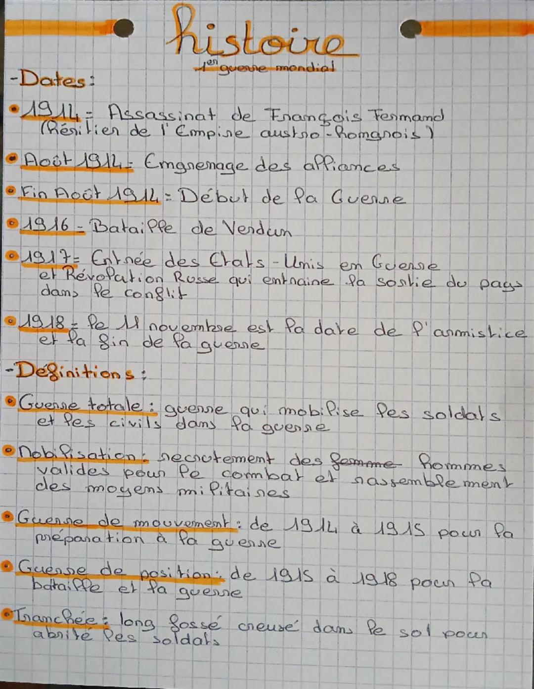 -Dates:
histoire
65
guene mondial
•1914 Assassinat de François Fermand
Chéritier de l'Empire austro-hongrois)
Août 1914 - Emgrenage des affi