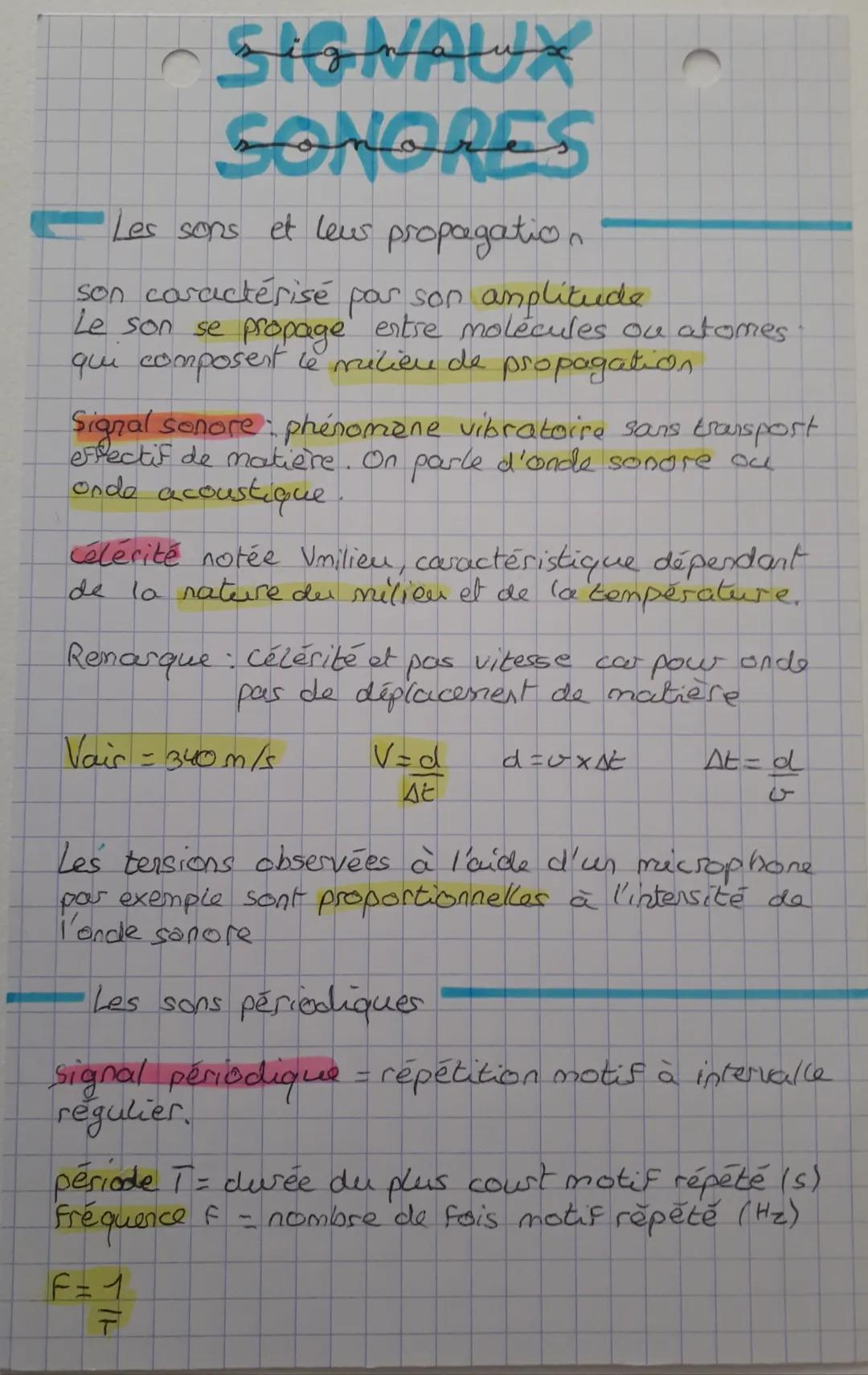 SIGNAUX
SONORES
Les sons et leur propagation
son caractérisé par son amplitude
Le son se propage entre molecules ou atomes
que composent le
