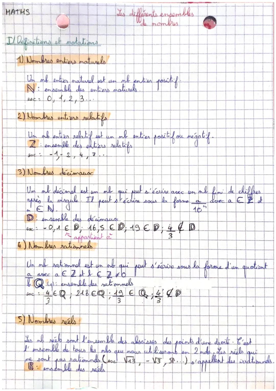 MATHS
Les différents ensembles
de nombres
I/ Definitions et notations
1) Nombres entiers maturels.
Un amb entier naturel est un out entier p