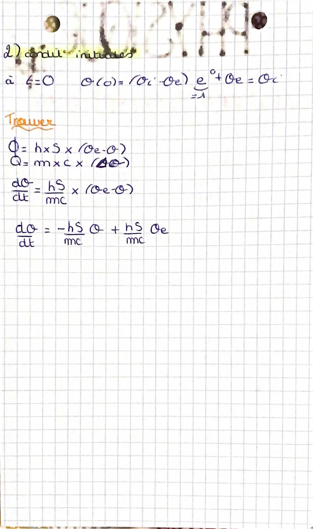 # PHYSIQUE
Transferts thermiques
spe
D'apres le ler puncipe de la Thermodynamique
$W=0$
$AU=Q+W$ ←ler prinape
$AU=Q$
$AU = ms x Csx \