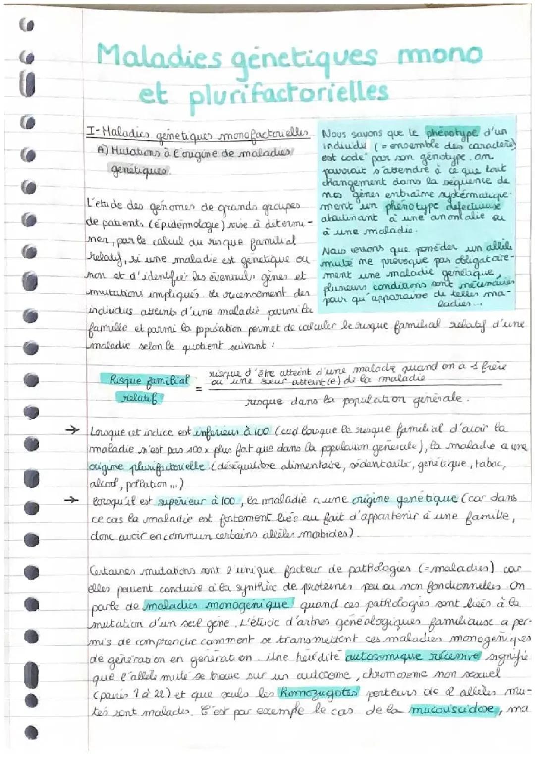 Maladies génétiques mono et pluri factorielles