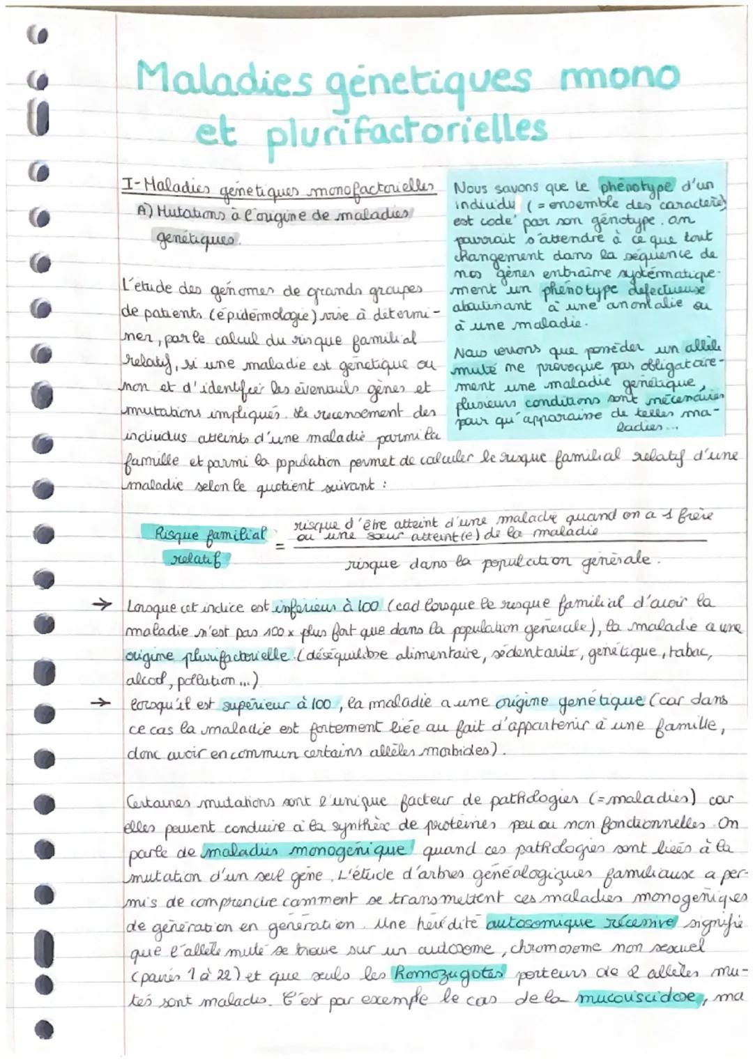 Maladies genetiques mono
et plurifactorielles
I- Maladies genetiques monofactorielles Nous savons que le phenotype d'un
A) Mutations à l'ori