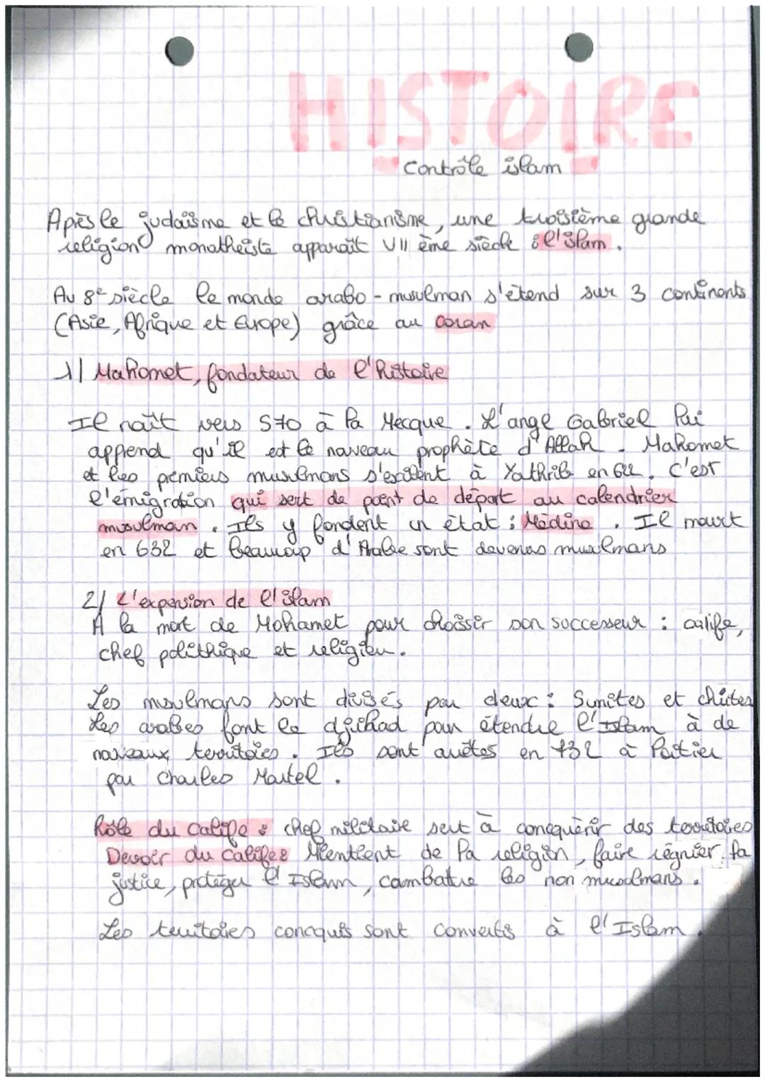 Après le judaisme et to
HISTOIRE
Controle slam
christianisme, une twistème grande
apparaît ème
Au 8e siècle le monde arabo-musulman s'étend