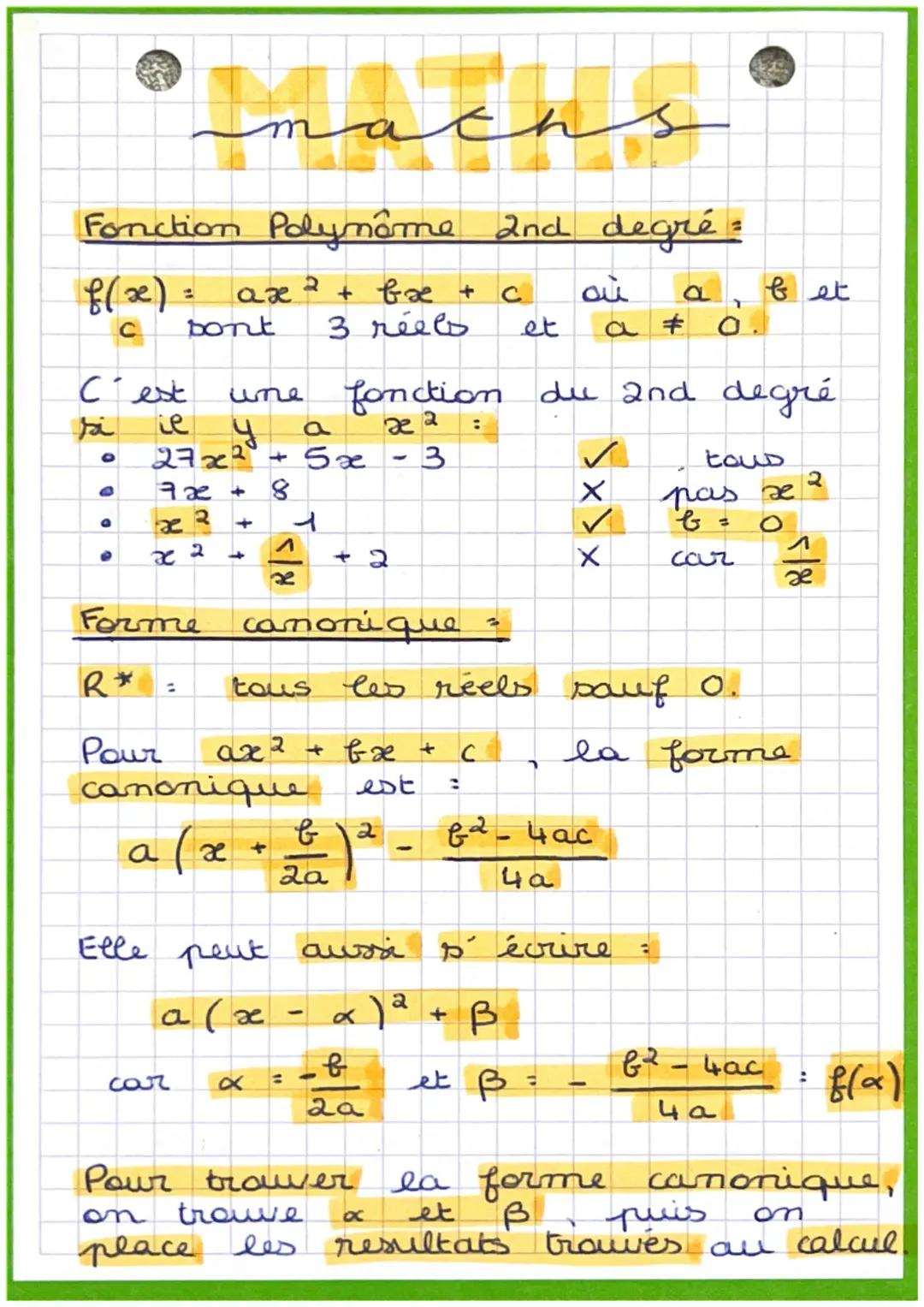 Fonction Polymôme 2nd degré =
+ 2
ax
+ bx + c
ou
et
bont 3 réels
une
f(x) =
C
C'est
ja
Le
°
9
7 x + 8
2
9
x
+
2
+
5/8
a₤ 0
fonction du 2nd d