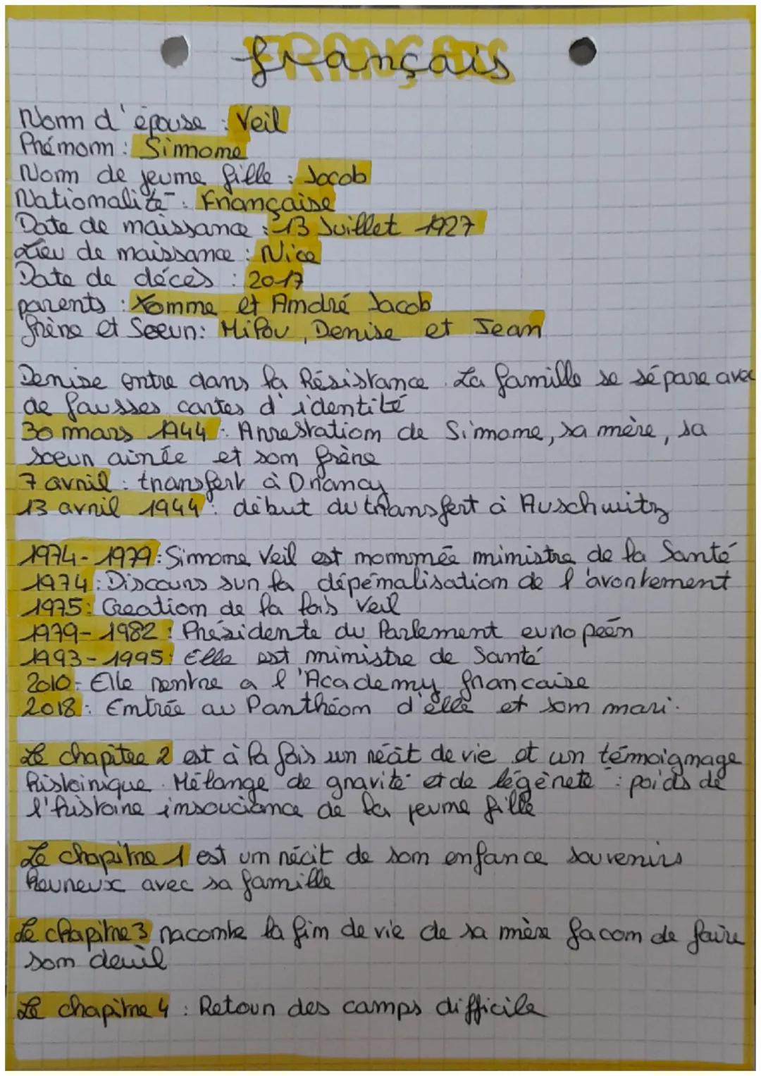 # français
Nom d'épouse: Veil
Prémom: Simome
Nom de jeume fille : Jocob
Natiomaliza Française
Date de maissance: 13 Juillet 1927
dieu de mai