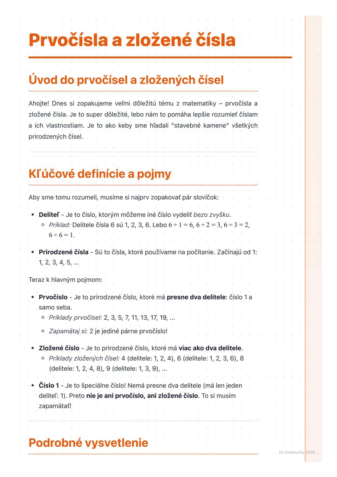 # Prvočísla a zložené čísla
## Úvod do prvočísel a zložených čísel
Ahojte! Dnes si zopakujeme veľmi dôležitú tému z matematiky - prvočísla
