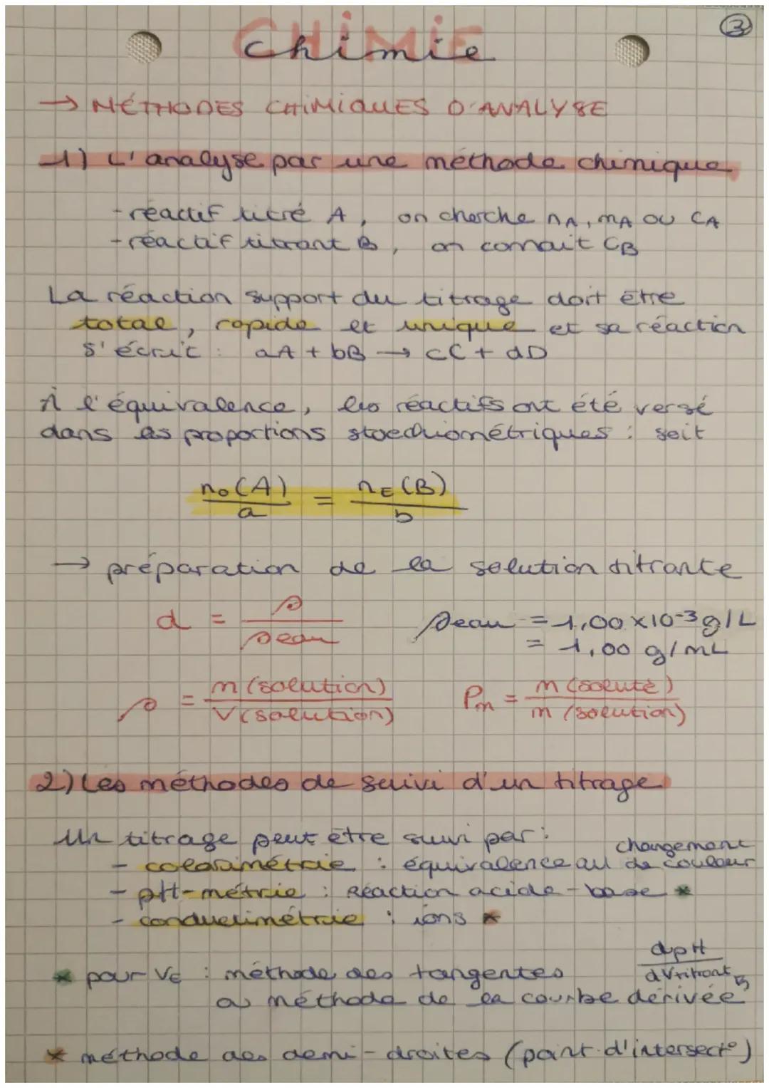 Chimie
→ MÉTHODES CHIMIQUES D'ANALYSE
1) ('analyse par une méthode chinique
·reactif licre A
on cherche NA, MA OU CA
on comait CB
-reactif t