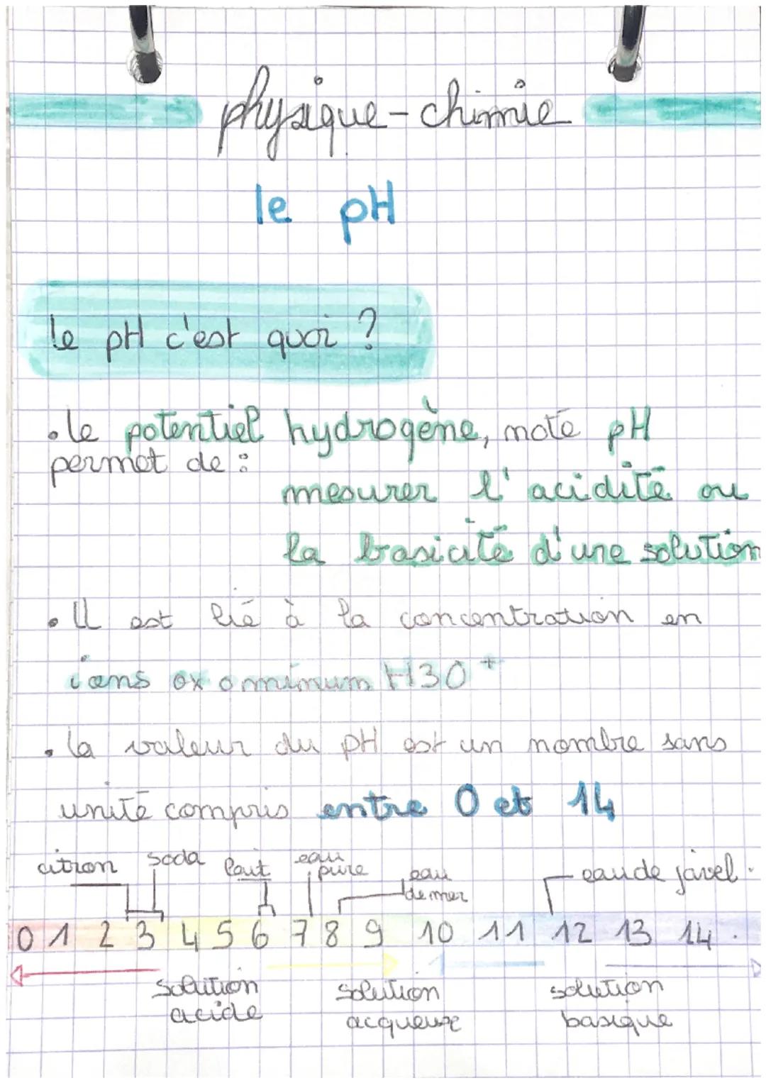physique-chimie
le pH
le pH c'est quoi ?
•le potentiel hydrogène, mote PH
mesurer l'acidite ou
permet de:
la basicité d'une solution
• I