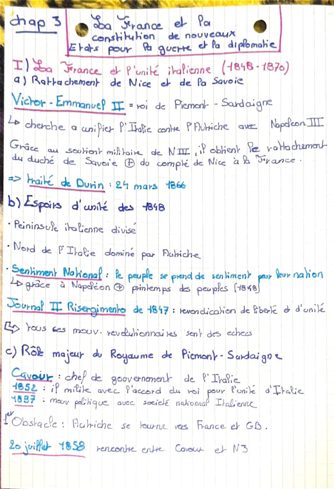 # chap 3 dba Jerance et Pa
constitution de nouveaux
Etats pour la guette et la diplomatie
Il ba Jérance et P'unité italienne (1848-1870)
a)