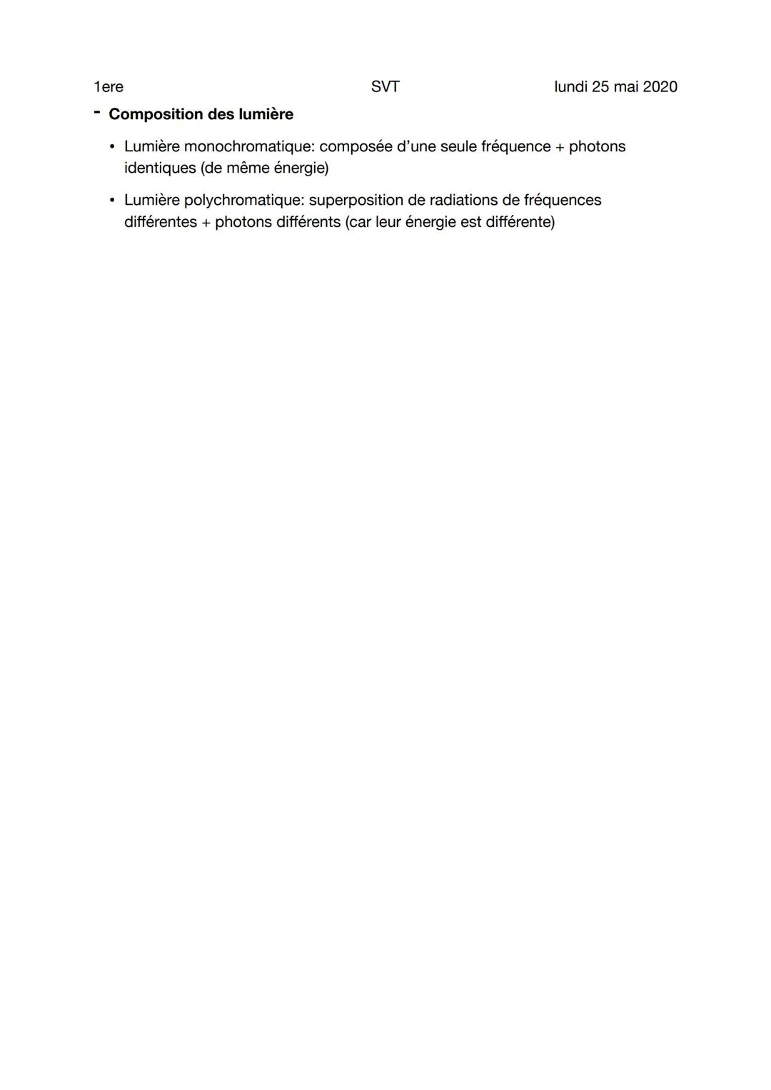 1ere
SVT
lundi 25 mai 2020
Modèle particulaire de la lumière
Sujet général
- Quantum d'énergie
- Interaction lumière - matière
- Lumière éc