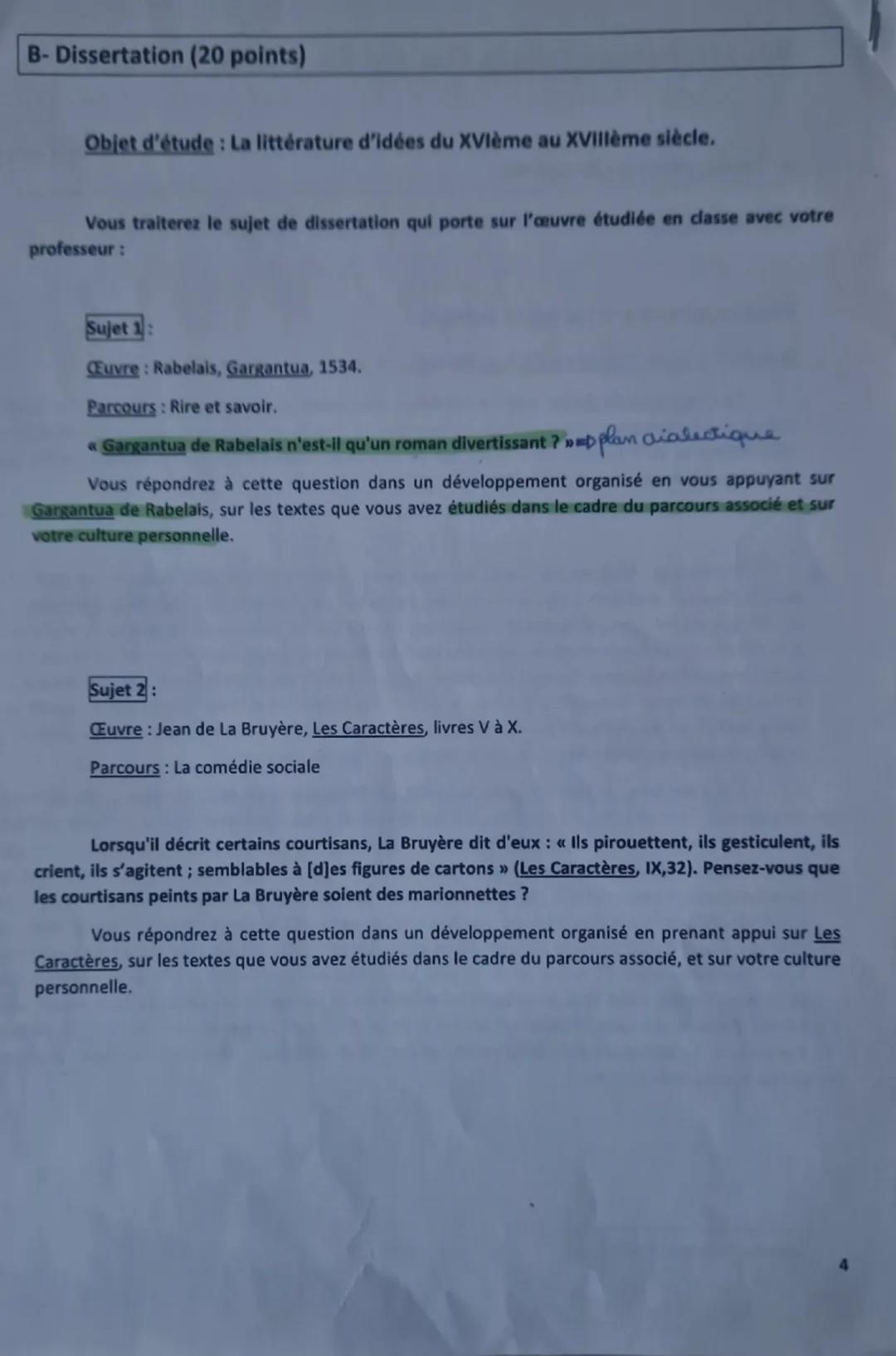 Copie de bac blanc dissertation Français 2024