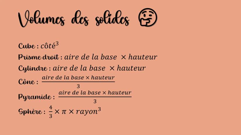 TO
dı.
20
20
Maths
Aires of volumes
et
+
Q Aires figures planes 5
Carré : côté * côté
Rectangle: Longueur × largeur
X
Triangle: (base hauteu