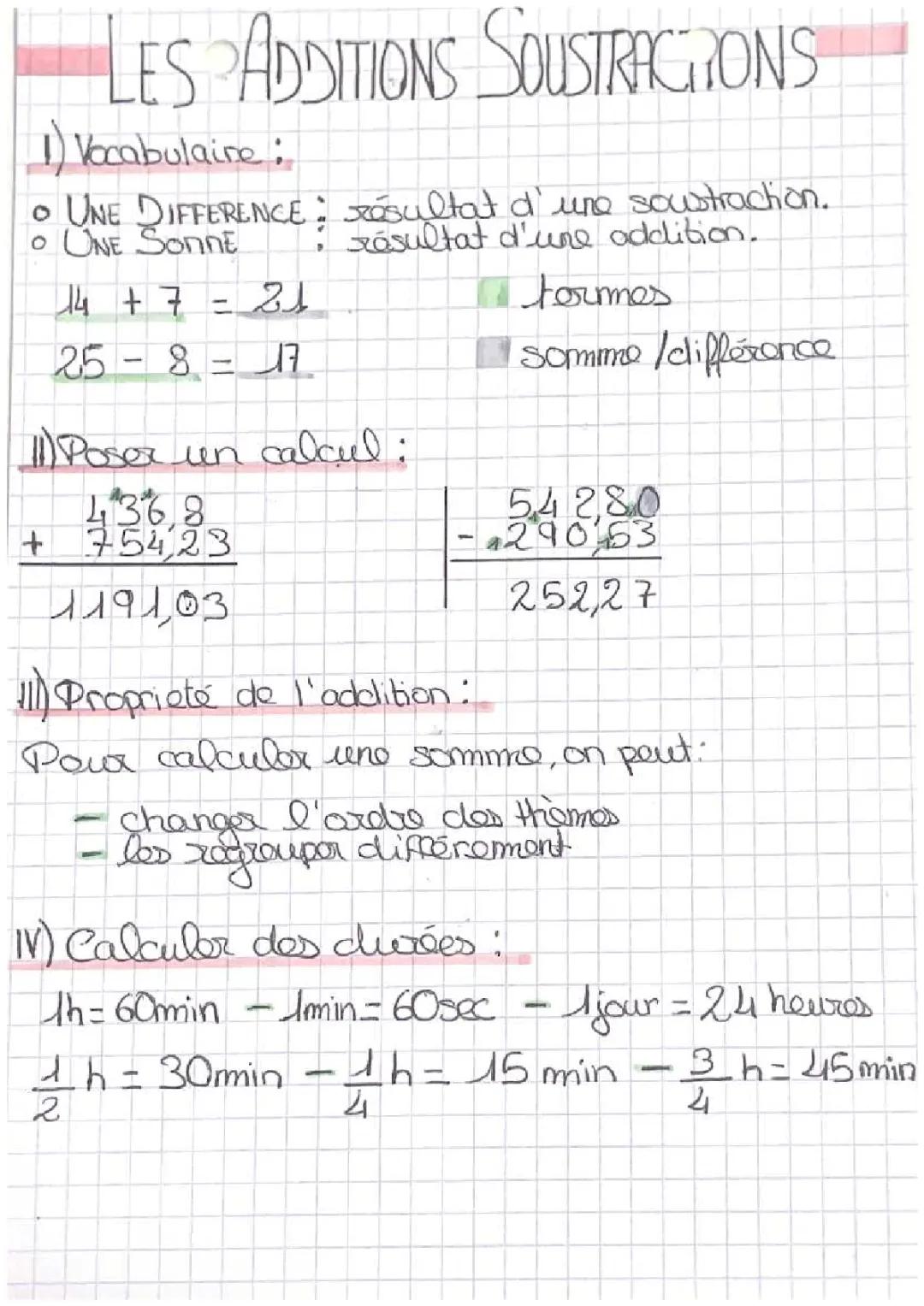 Les additions et soustractions