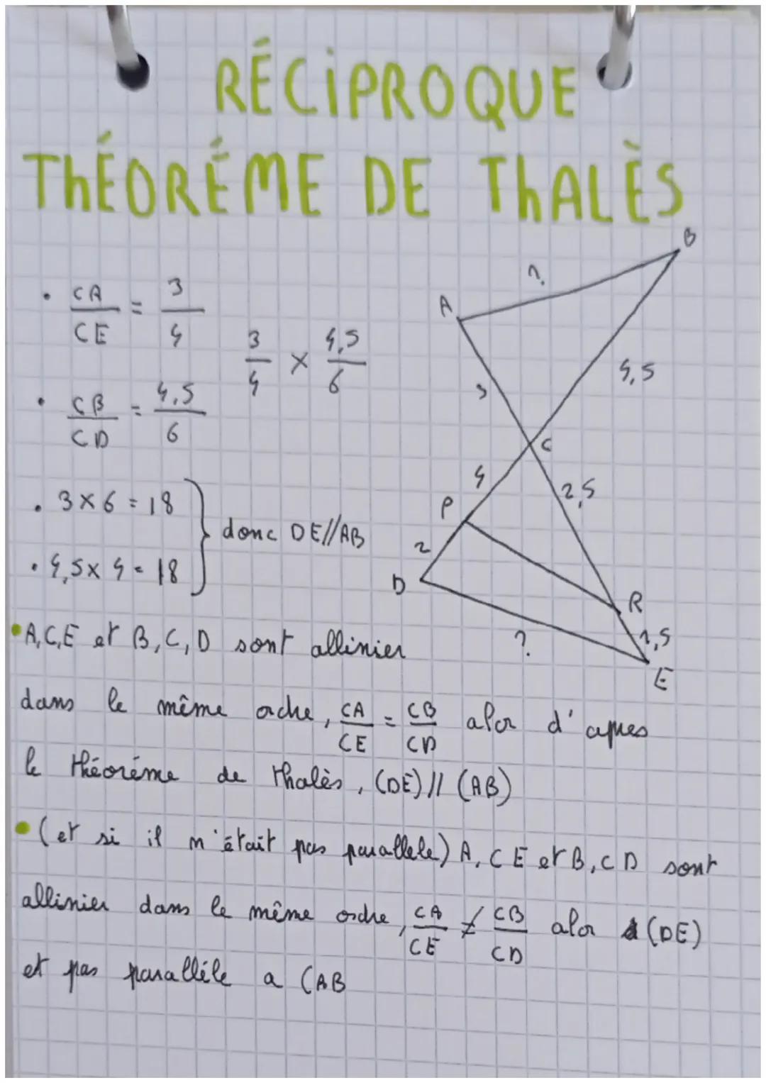 RÉCIPROQUE
THÉORÊME DE THALES
• CA
•
3
CE G
CB -
CD
et
4,5
6
3x6 =18
3 4,5
2²-4×4/²24
6
X
donc DE//AB
• 4,5 x 4 = 18
A.C.E et B, C, D sont a