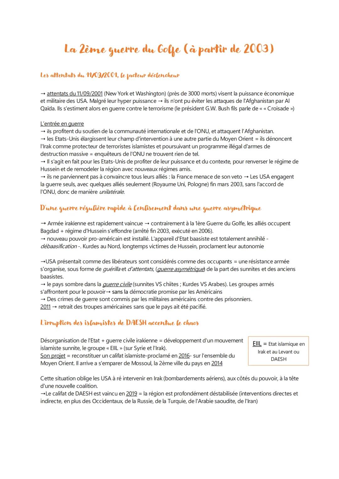 # La 2ème guerre du Golfe (à partir de 2003)
Les attentats du 11/09/2001, le facteur déclencheur
attentats du 11/09/2001 (New York et Wash