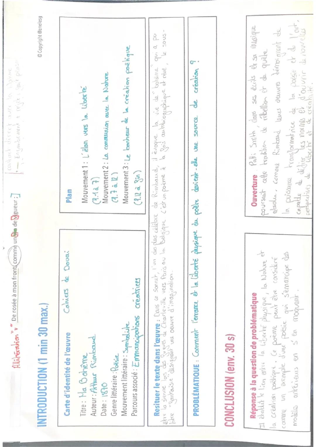 Ma Bohême, analyse linéaire