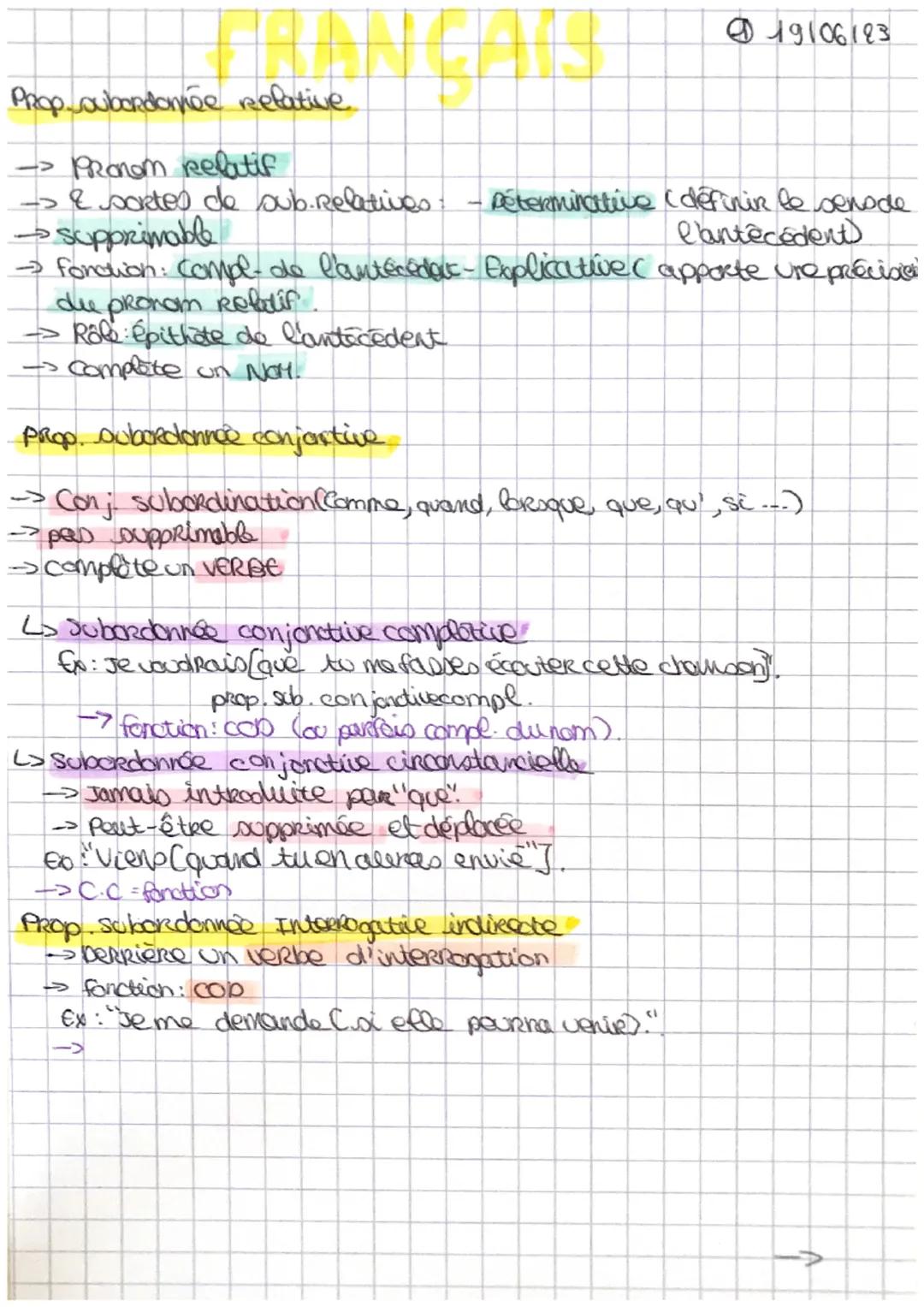 FRANÇAIS
@ 19106123
Prop soubordonnée relative.
-> Pronom relatif
→ & sortes de sub-Relatives - Péterminative (définir le sensde
l'antécéden