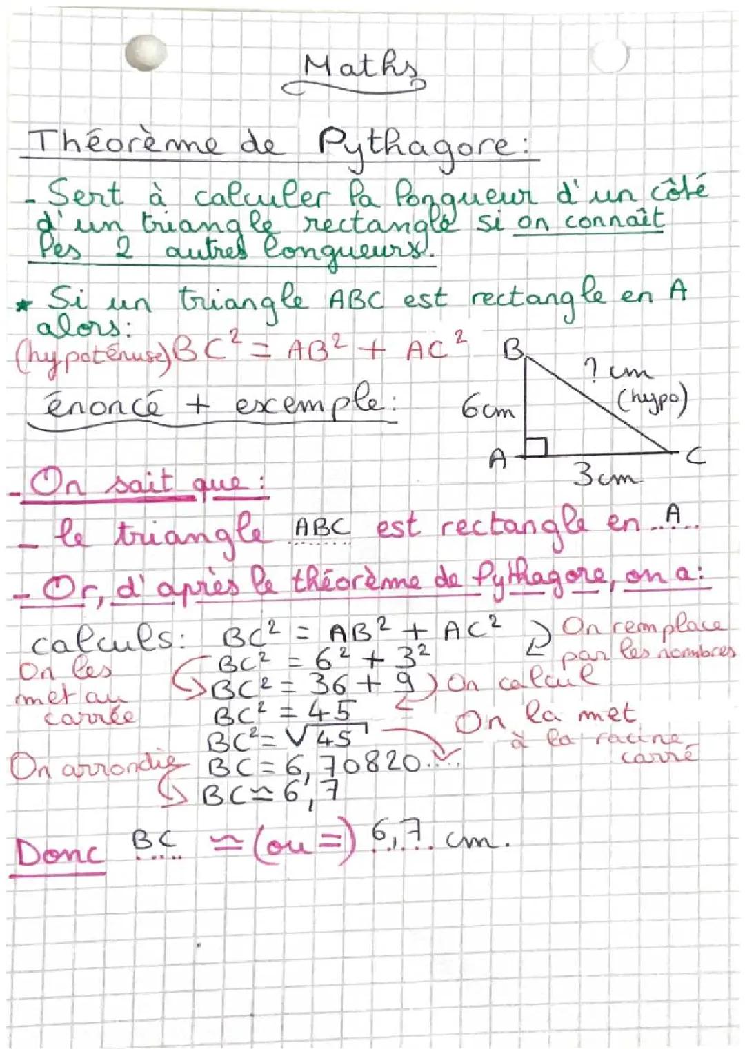 MATHS: théorème et réciproque de Pythagore