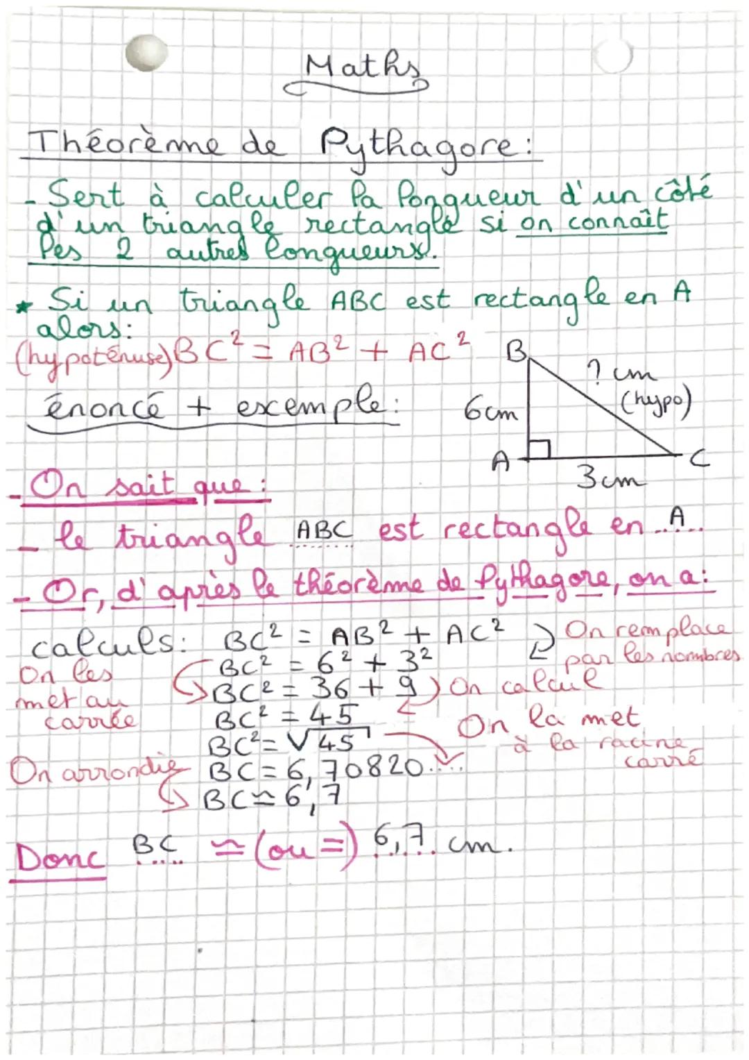 O
Maths
Théorème de Pythagore:
Sert à calculer la Pongueur d'un côté
d'un triangle rectangle si on connaît
2
triangle ABC est rectangle
Si
a