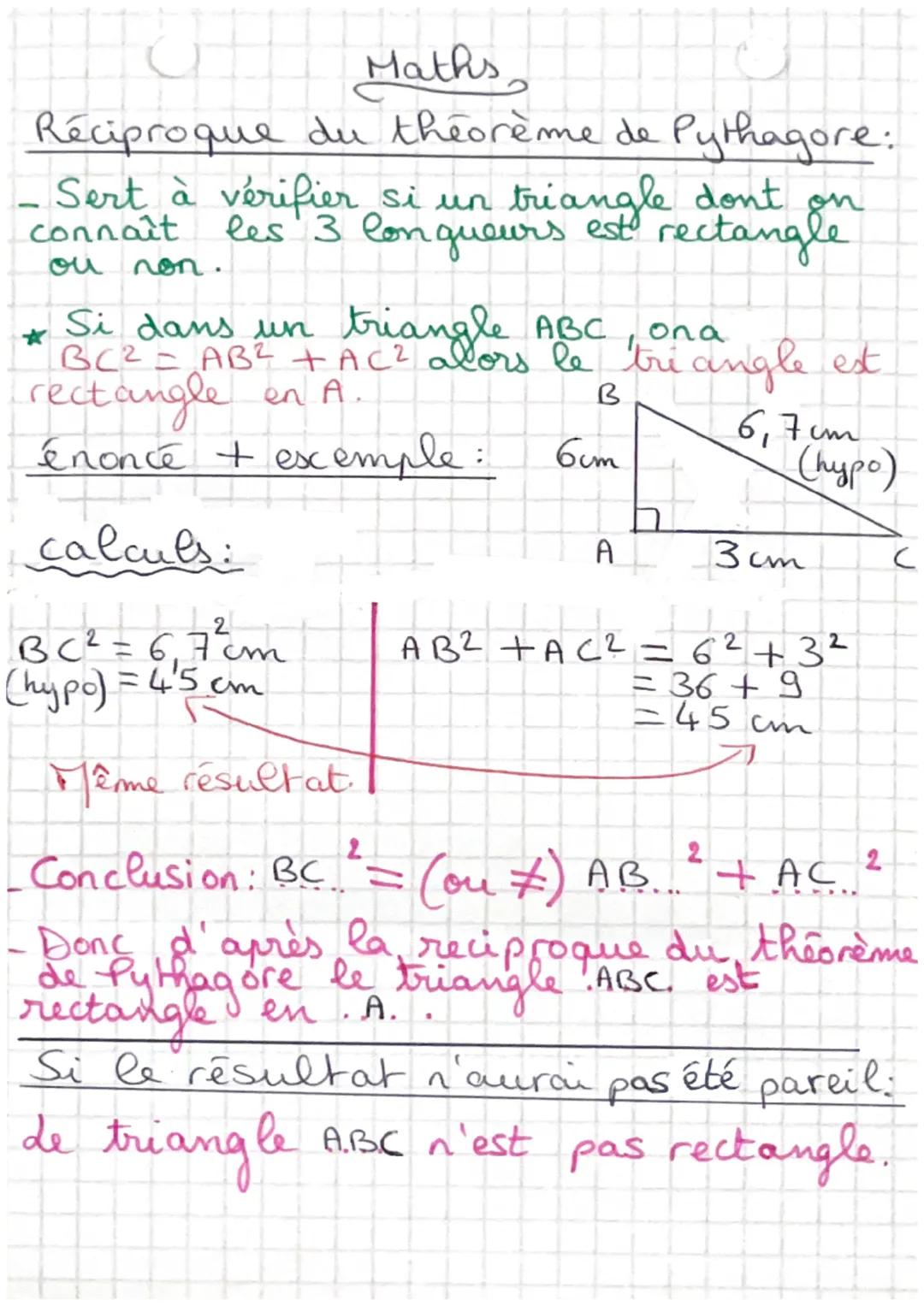 O
Maths
Théorème de Pythagore:
Sert à calculer la Pongueur d'un côté
d'un triangle rectangle si on connaît
2
triangle ABC est rectangle
Si
a