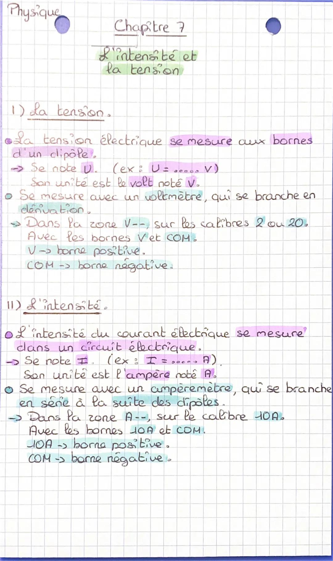 Physique : L’intensité et la tension