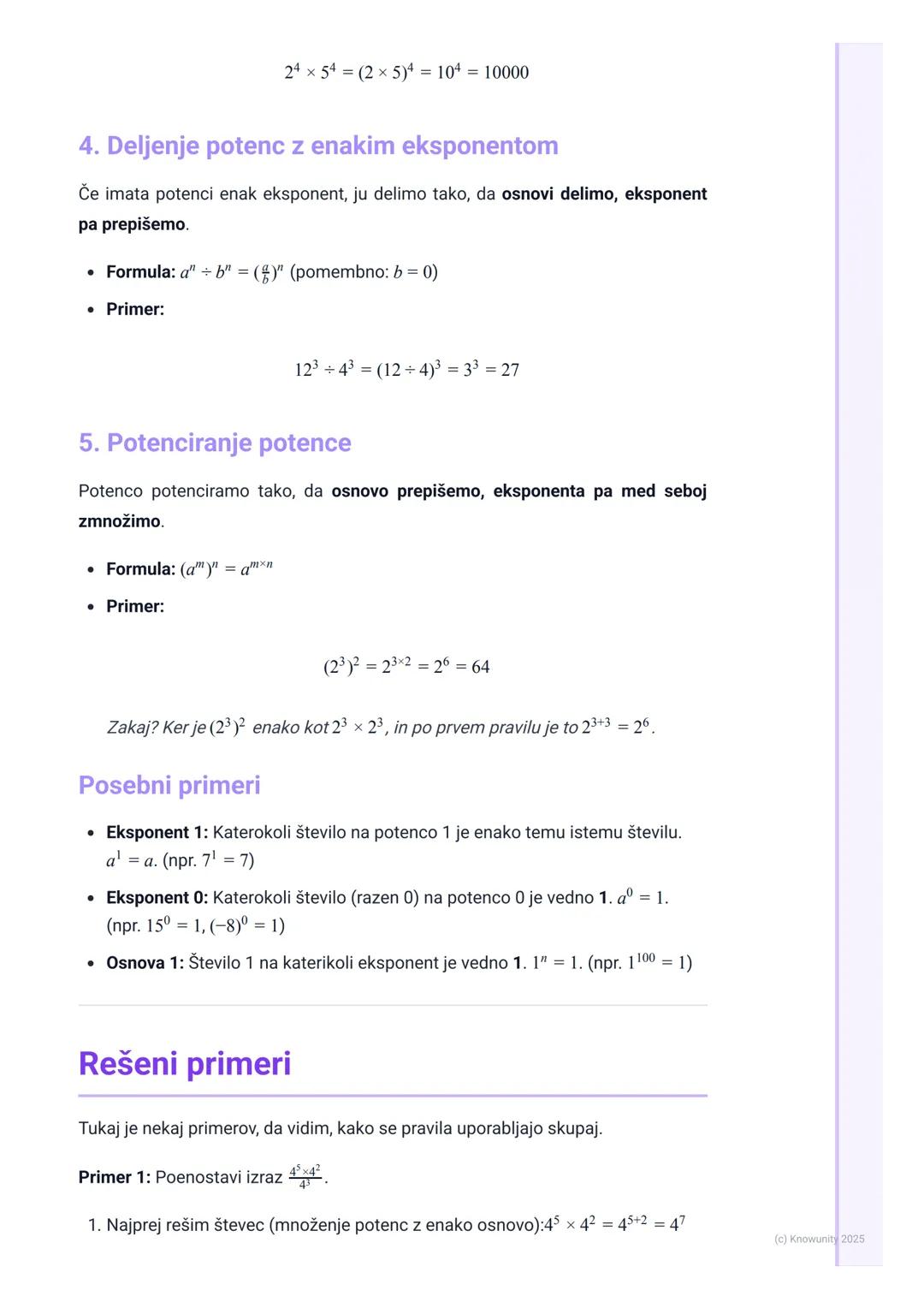# Potence
## Kaj so potence?
Potence so v bistvu samo krajši način za zapis množenja istega števila večkrat
zapored. Namesto da pišemo 2×2