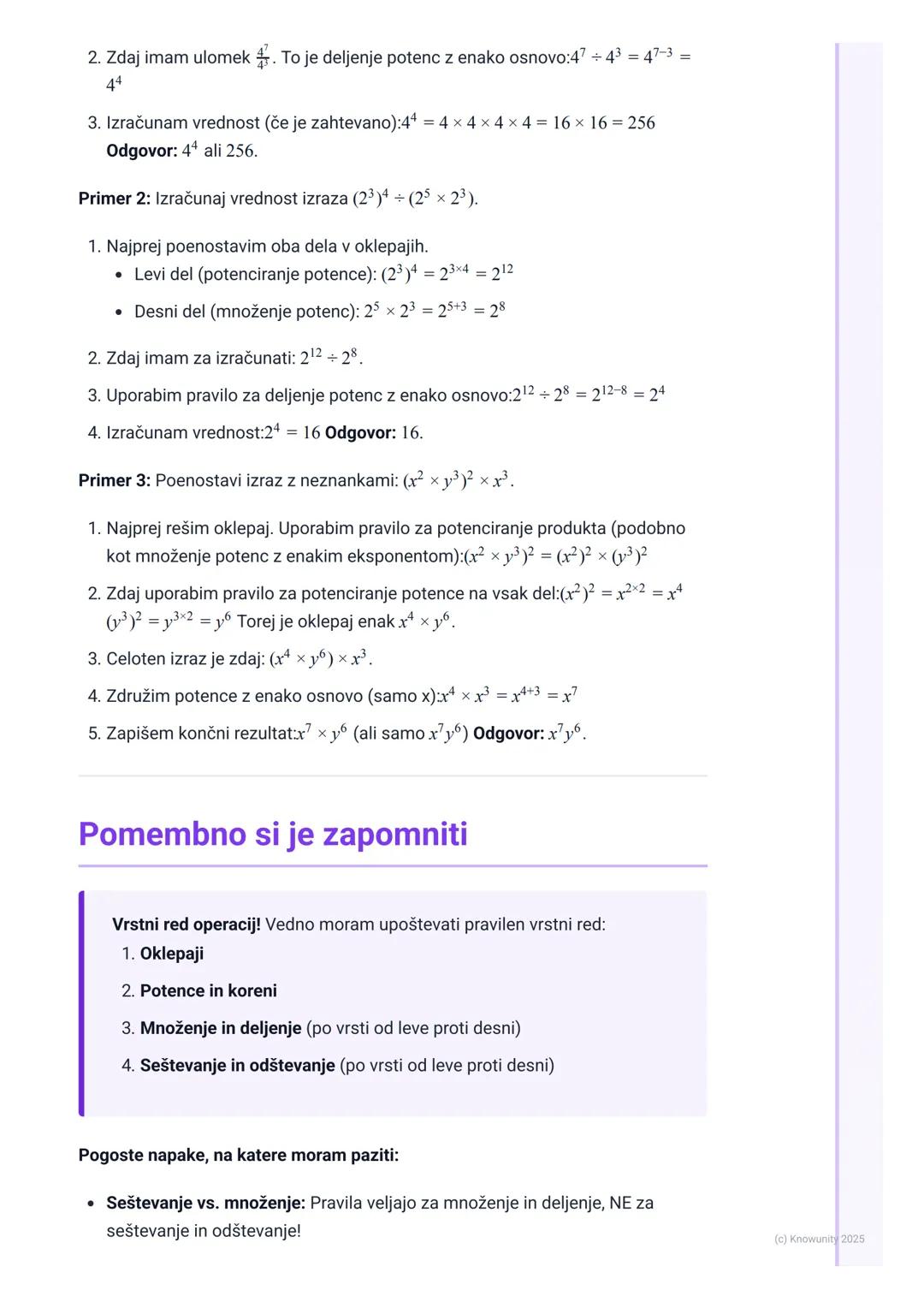# Potence
## Kaj so potence?
Potence so v bistvu samo krajši način za zapis množenja istega števila večkrat
zapored. Namesto da pišemo 2×2