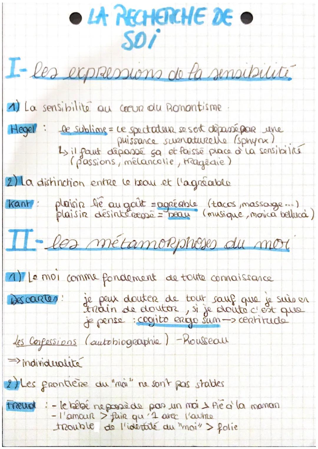 - • LA RECHERCHE DE •
SOI
I-les expressions de la sensibilité
1) La sensibilité au cœur du Romantisme.
Hegel : de sublime = ce spectateur